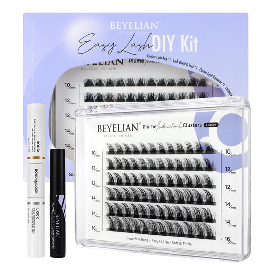 BEYELIAN Lash Extension Kit Cluster Lashes Kit with 72 Pcs C Curl Lash Clusters, Cluster Lashes Bond and Seal Super Hold, Clusters Lash Glue Remover Easy to Apply