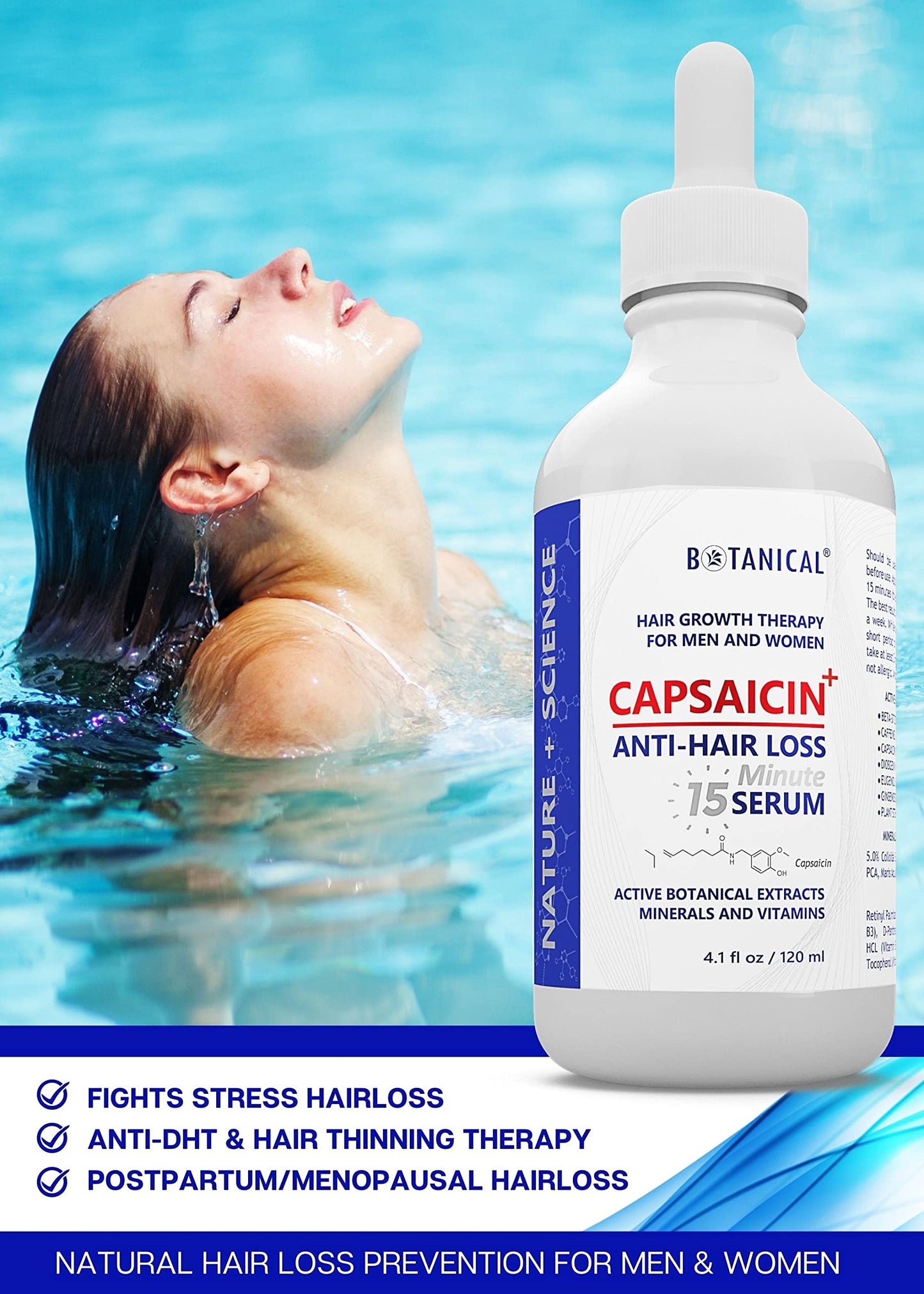 Botanical Hair Growth Lab - Anti-Hair Loss Serum - Capsaicin 15 Min Serum - Oil-Free Formula - Scalp Stimulating Treatment - Hair Loss Prevention for Men & Women - 4 Fl Oz