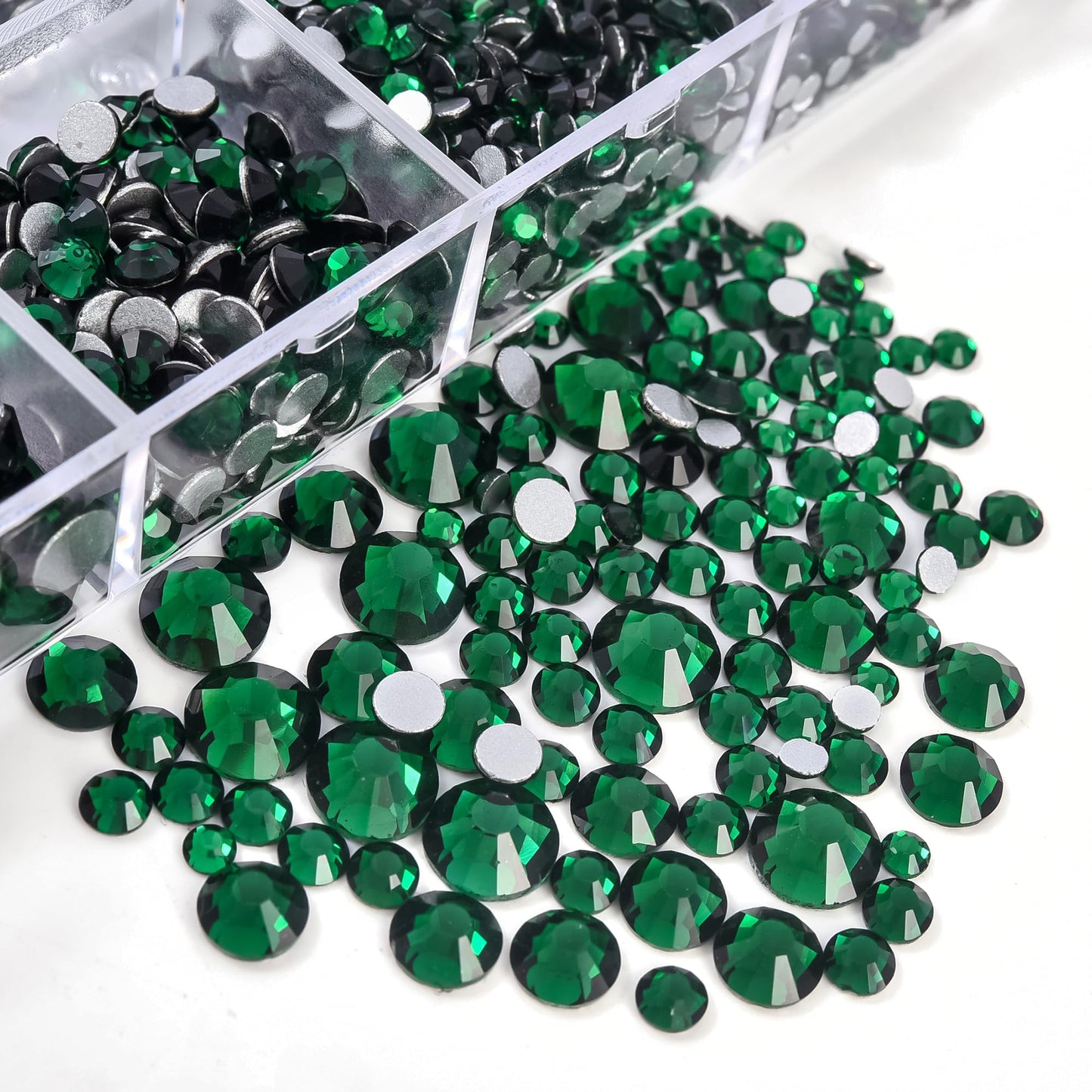 Blinginbox 2 Boxes of Flat Back Nail Gems Nail Art Rhinestones, Round Glass Gems for Face Art Eye Makeup, Non Hotfix Rhinestones, 8870pcs Mixed Sizes from 1.4mm to 6.6mm (Emerald)…