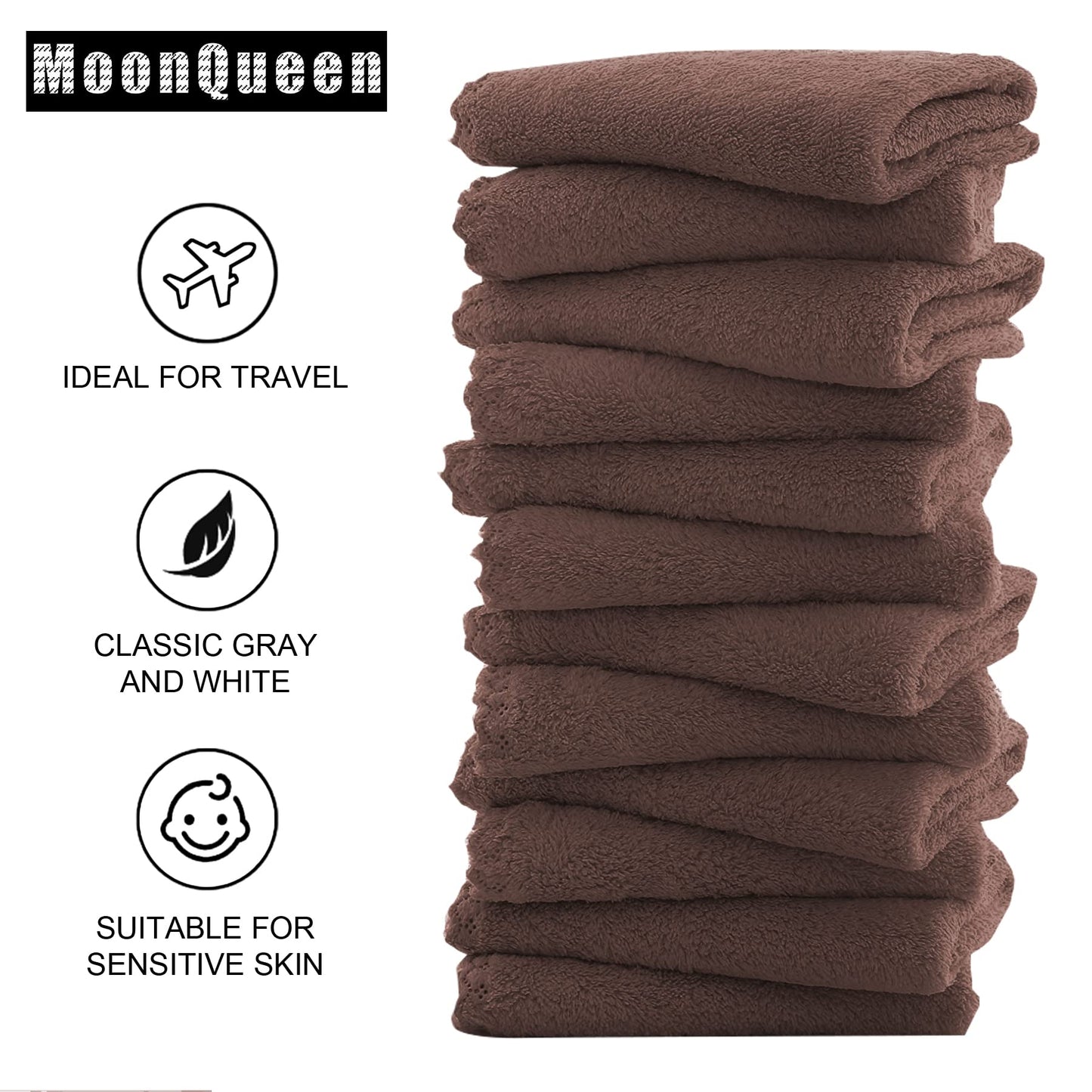 Microfiber Facial Cloths Fast Drying Washcloth 12 pack - Premium Soft Makeup Remover Cloths - Wood Brown