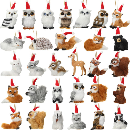 30 Pieces Plush Animal Christmas Ornaments, Felt Woodland Forest Furry Animals Ornaments, Farm Animal Ornaments for Christmas Tree Ornaments Backpack Holiday Party Hanging Decoration Home (Classic)