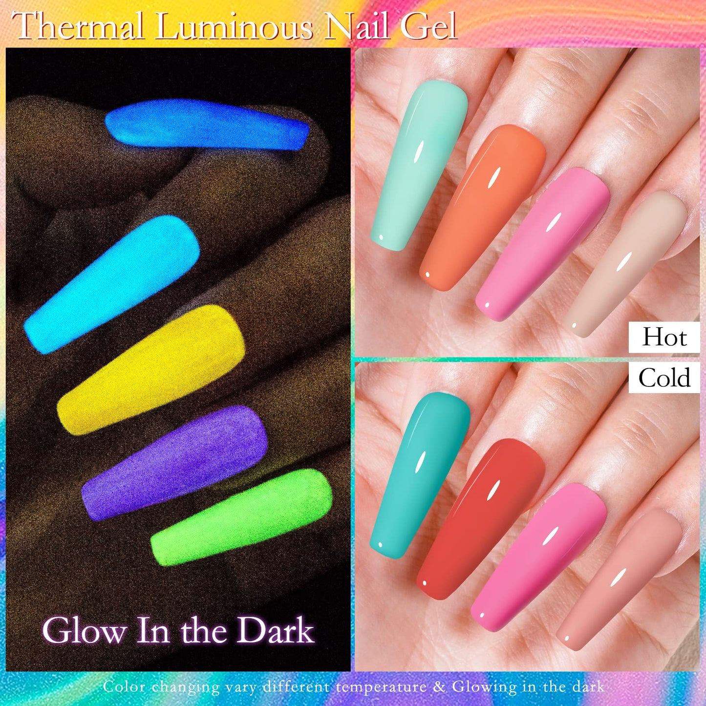 MSRUIOO Color Changing Gel Nail Polish Set Glow in the Dark Gel Nail Polish Kit Mood Luminous Temperature Color Change Gel Polish Soak Off Gel Polish Kit 6 PCS 8ML