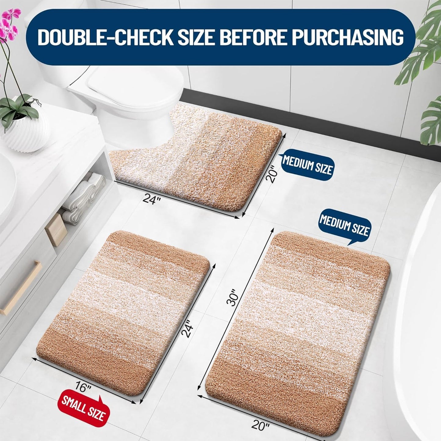 OLANLY Bathroom Rug Mat 44x24, Extra Soft and Absorbent Microfiber Bath Rugs, Non-Slip Plush Shaggy Bath Carpet Runner, Machine Wash Dry, Bath Mats for Bathroom Floor, Tub and Shower, Beige