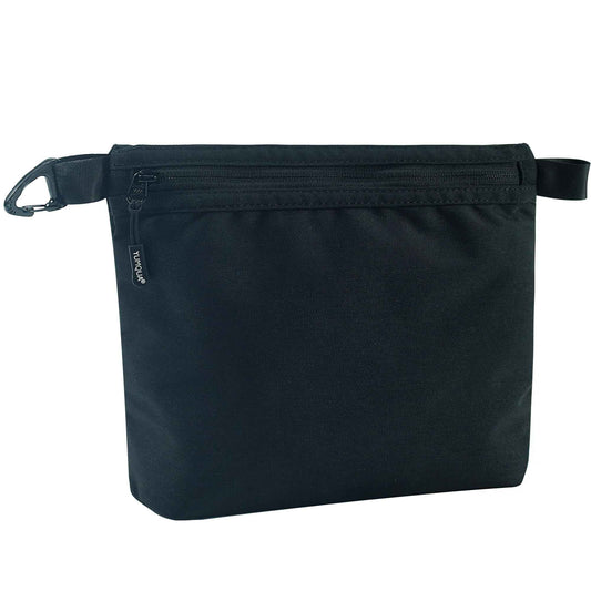 YUMQUA Small Pouch for Travel Essentials, Makeup Pouch Bag with Carabiner Clip on Backpack Dopp Kit Storage Organization for Toiletries, Cosmetics, Tech, Tools, Water Resistant 500D Nylon (Black)
