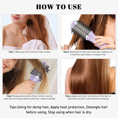 Travel Hair Dryer Brush, Dual Voltage Blow Dryer Brush, Mini Hot Air Portable 2 inch Travel Hair Dryer Styler Volumizer Oval Shape (Purple)