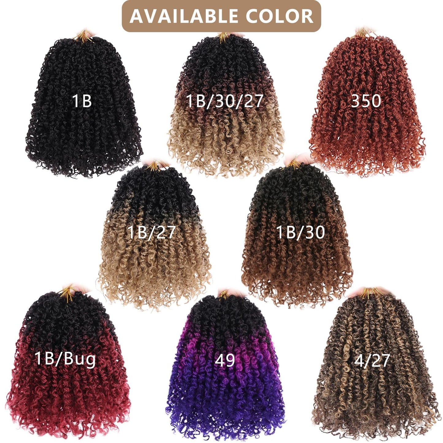 COOKOO 8 Inch Pre-looped Yanky Twists Crochet Braids 8 Pcs Ombre Brown Bohemian Spring Twists Hair Senegalese Twist Crochet Hair with Curls Synthetic Marlybob Crochet Braids Hair Extensions 1B/30#