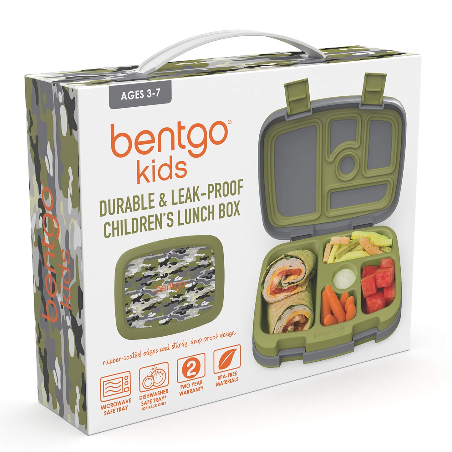 Bentgo Kids Prints Leak-Proof, 5-Compartment Bento-Style Kids Lunch Box - Ideal Portion Sizes for Ages 3 to 7 - BPA-Free, Dishwasher Safe, Food-Safe Materials (Camouflage)