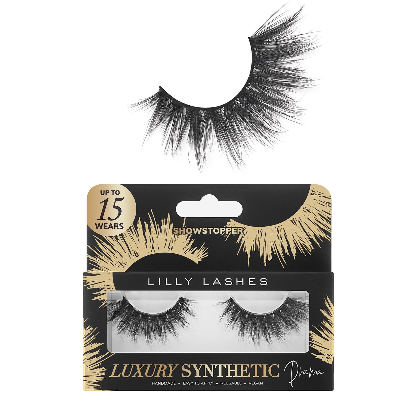 Lilly Lashes Luxury Synthetic DRAMA False Eyelashes - Full Length Lash Extension 17mm - Ultra Dramatic Look & Volume - Flare Shape - Reusable Fake Lashes 15x - Lash Glue not Included (Showstopper)