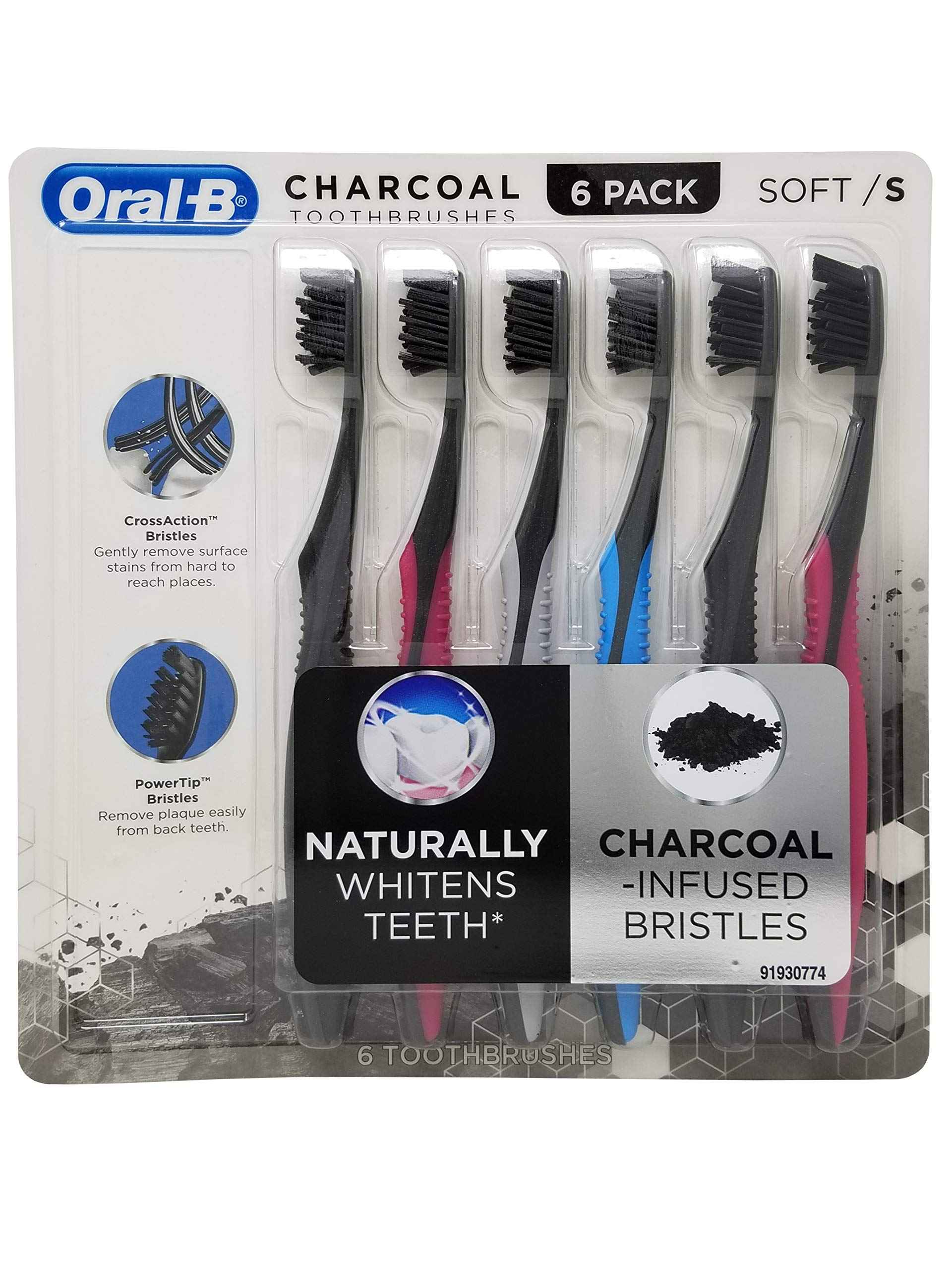 Oral-B Charcoal Toothbrush, Soft (Pack of 6)