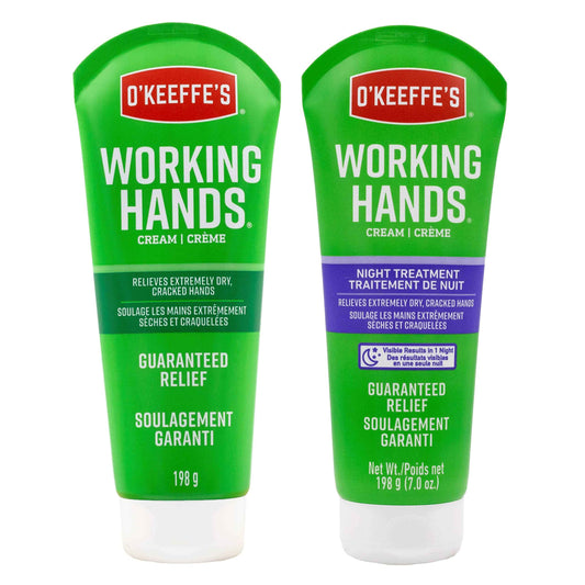O'Keeffe's Working Hands Hand Cream Plus Night Treatment Cream Bundle - 7 oz Tubes (2 Total) - Repairing Skincare for Cracked, Dry Hands
