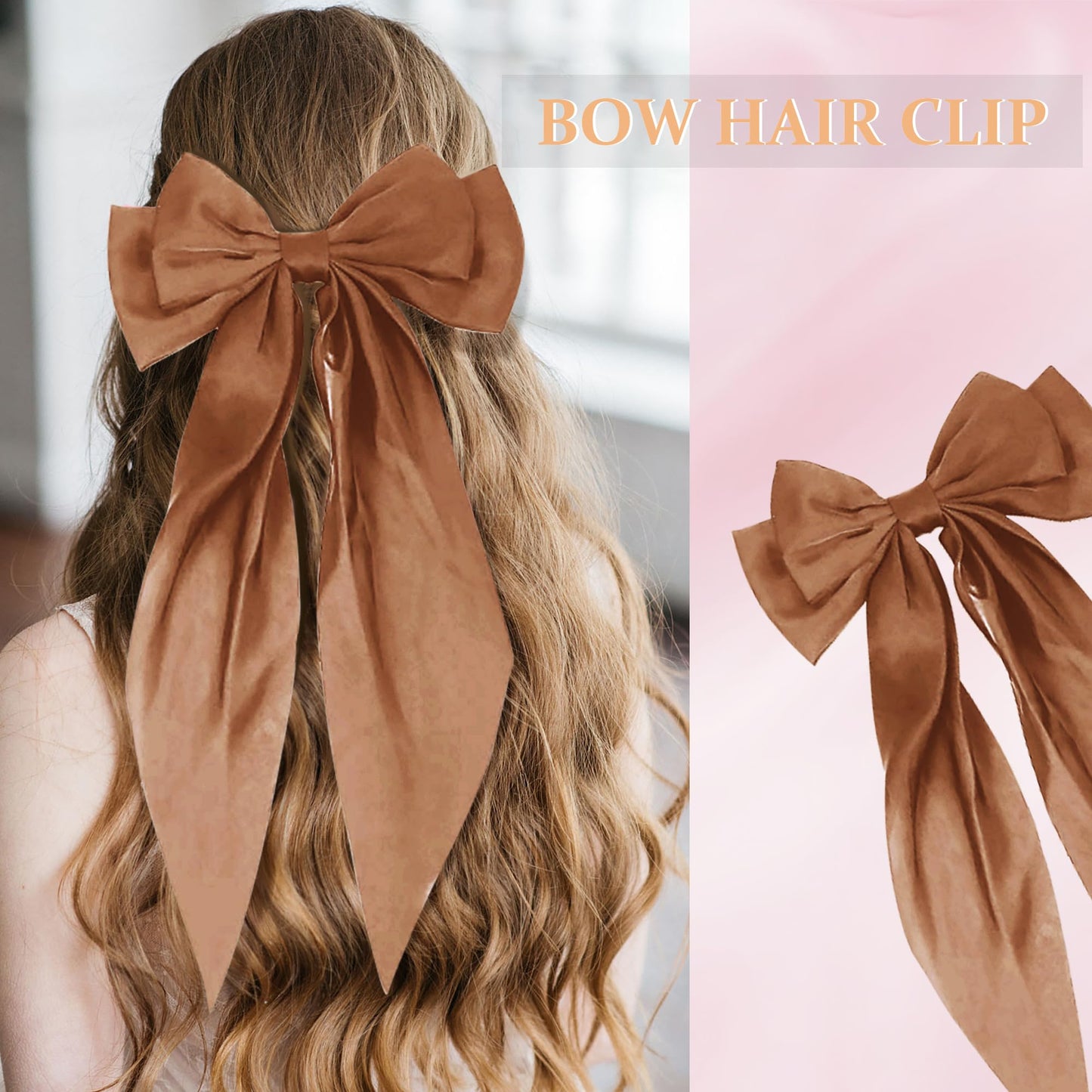 2 PCS Hair Accessories: Butterfly Hair Clips with Black, Khaki, and Brown Bows - Cute Barrettes and Ribbons for Women's Hair