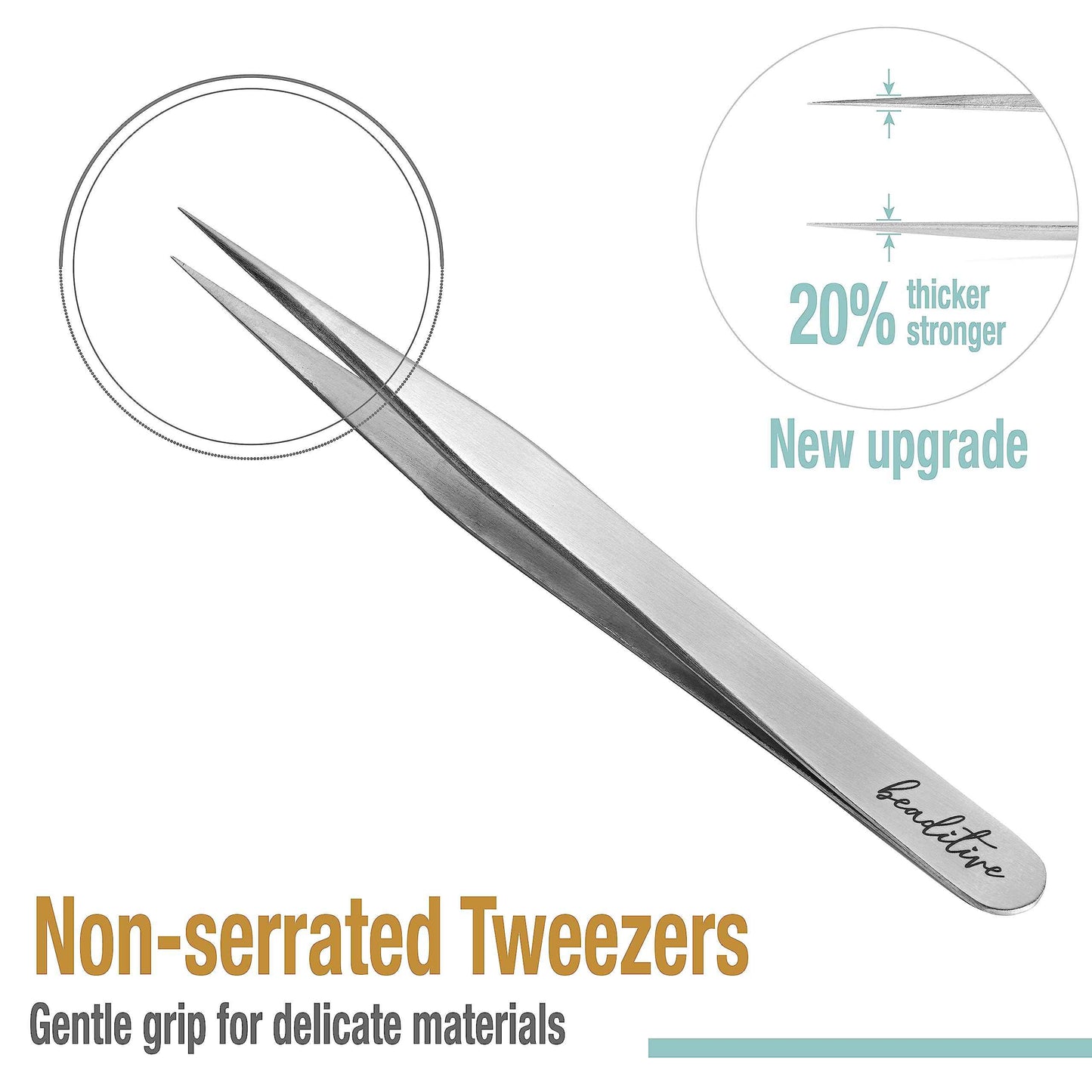 Beaditive High Precision Tweezers 3 Pack - 4.7" Craft Tweezers for Sewing, Beading & DIY Crafts - Non-Serrated Jewelry Tweezer Set with Fine Point Tips - Stainless Steel Needle Nose Hobby Tweezers