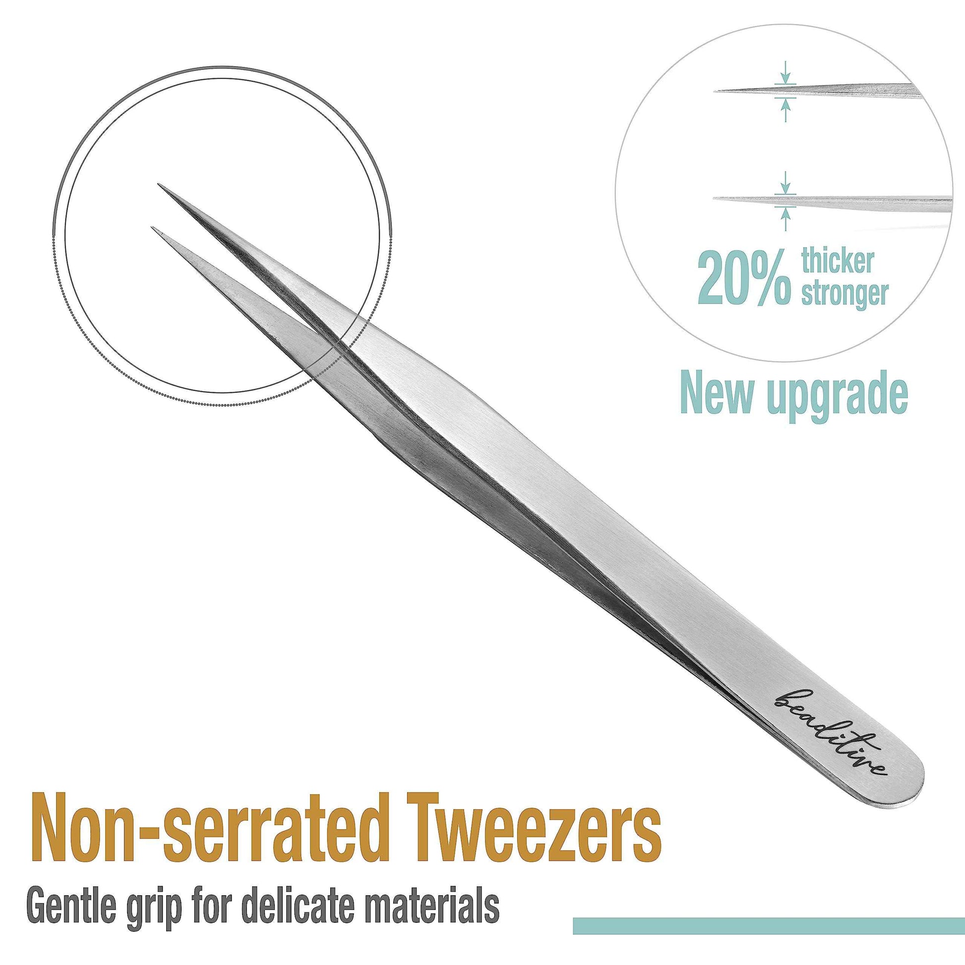 Beaditive High Precision Tweezers 3 Pack - 4.7" Craft Tweezers for Sewing, Beading & DIY Crafts - Non-Serrated Jewelry Tweezer Set with Fine Point Tips - Stainless Steel Needle Nose Hobby Tweezers