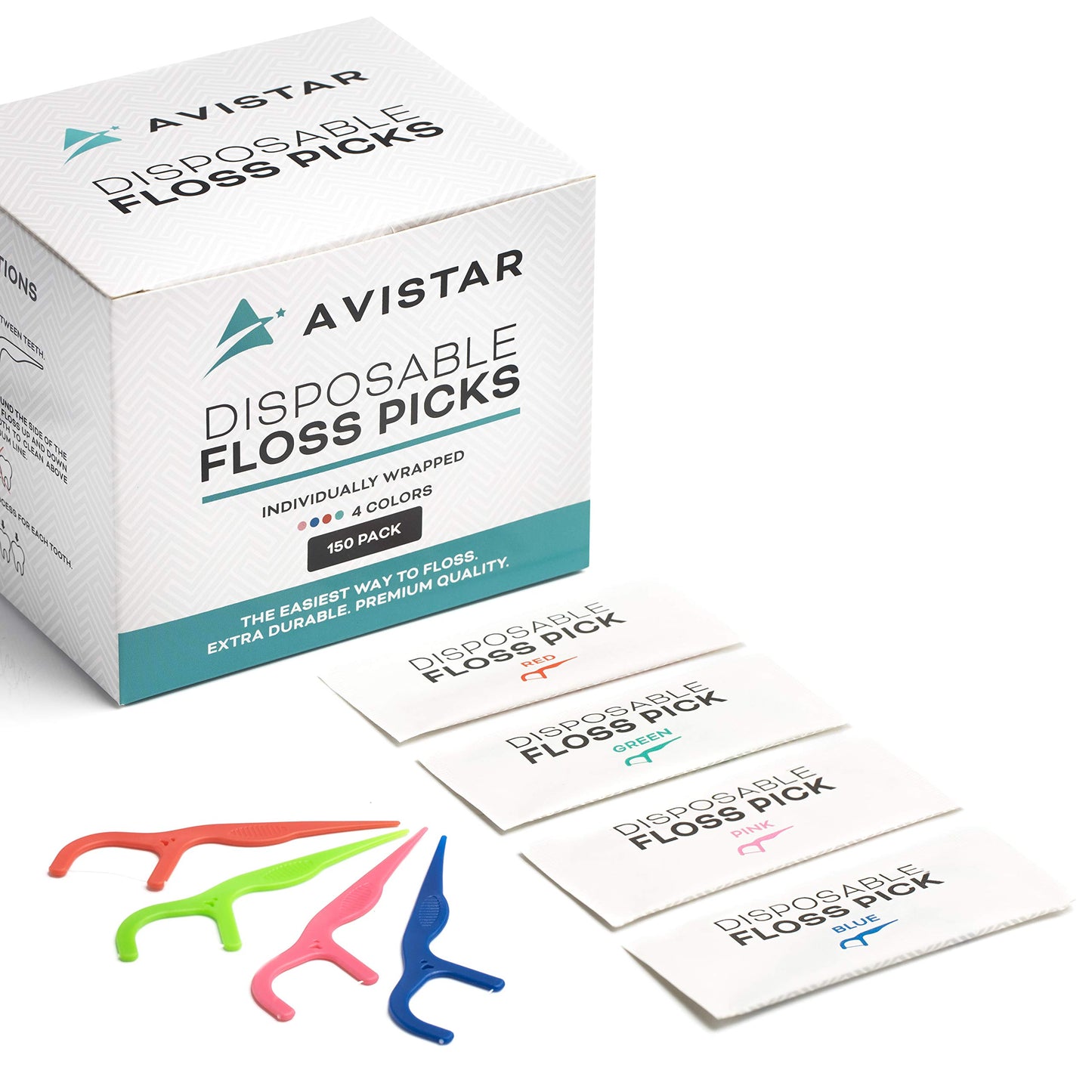 450 Individually Wrapped Floss Picks - Multi-Color Travel Floss Picks - Easy Grip Disposable Floss Picks - Dental Flossers for Teeth - Gently Removes Plaque & Food Particles Between Teeth