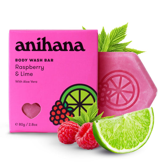 ANIHANA Body Wash Bar with Coconut Oil and Aloe Vera, Soap Free, Moisturizing, Gentle, Soft Skin Care, Refreshing Raspberry & Lime Scent 2.8 Oz