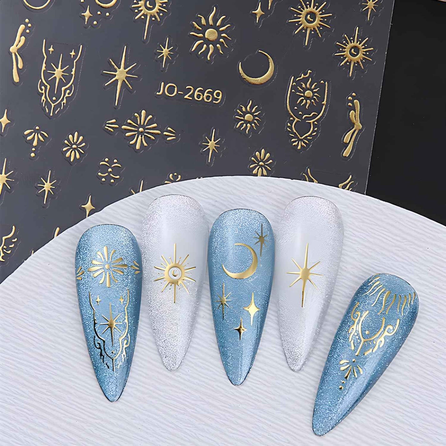 12 Sheets Silver Gold Moon Star Nail Art Stickers - 3D Self Adhesive Decals for Design and Decoration - Supplies Accessories for Women