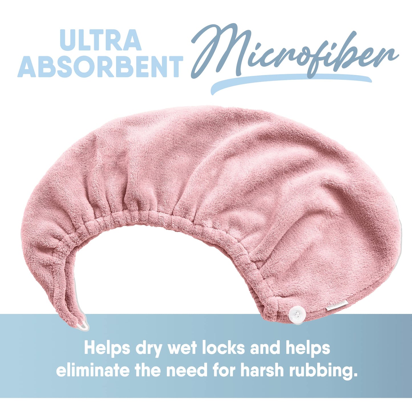 MICRODRY - Ultra-Absorbent Hair Towel Wrap for Long Hair or Short Hair, Quick-Drying Microfiber Hair Towels, Machine-Washable Hair Care Anti Frizz Hair Products, One Size Fits All, 1 Piece, Pink