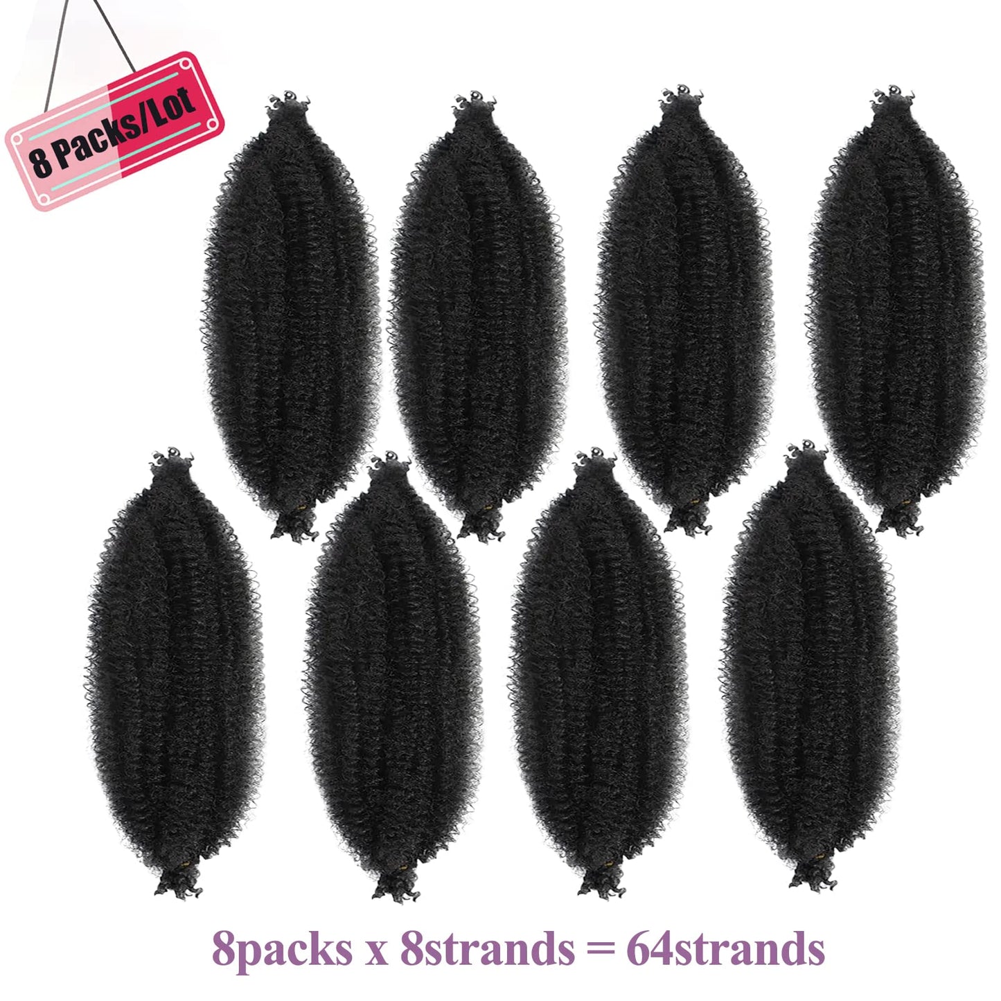 Viovian 8 Packs Springy Afro Twist Hair 16 inch Afro Spring Twist Hair Synthetic Kinky Marley Twist Braiding Hair Natural Black Wrapping Hair for Soft Locs (1b#)