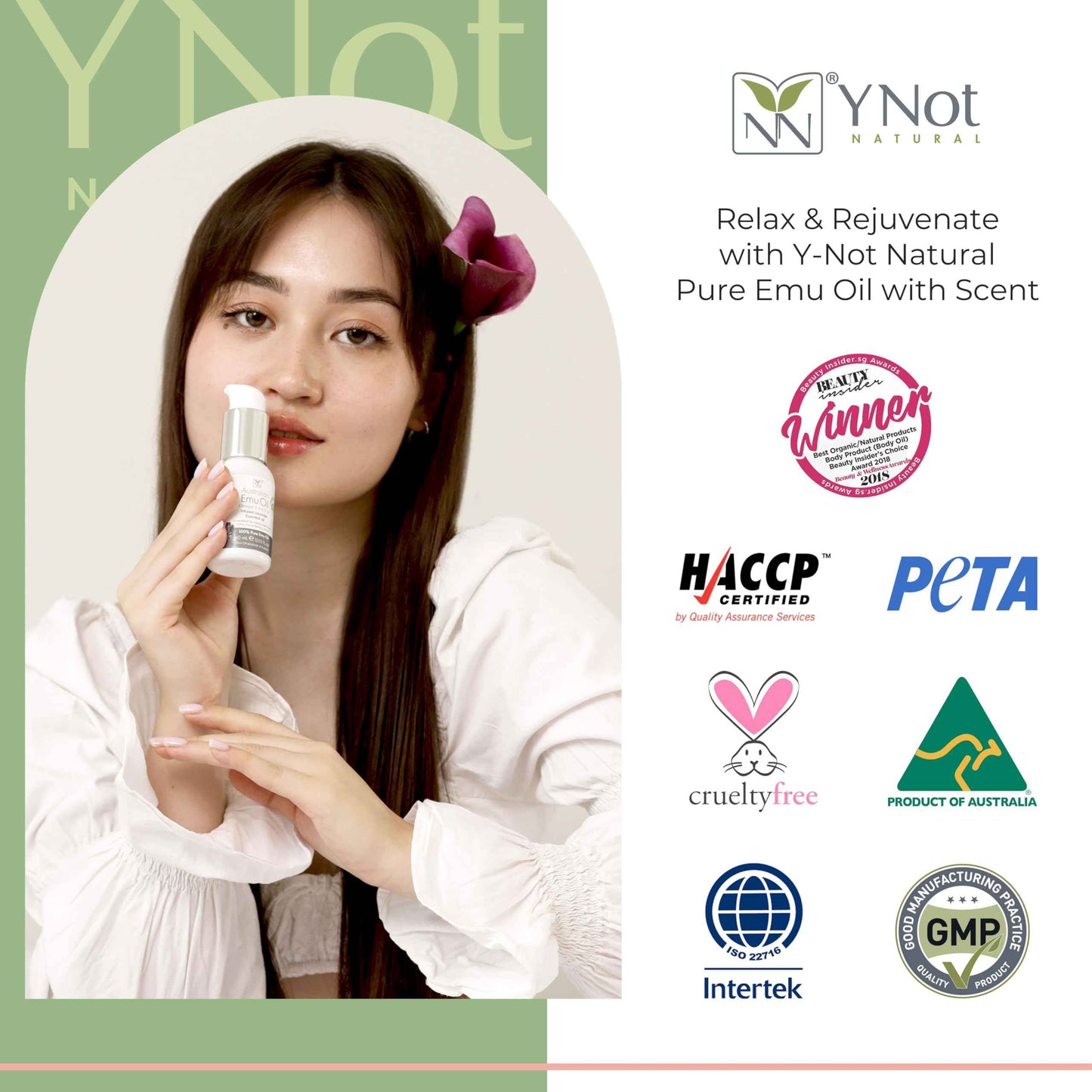 Y Not Natural Emu Oil Pure Skin Moisturizer - Nail, Body, Face, Scalp & Hair Moisturizer with Omega 3, 6, 9, Vitamins, & Minerals - Australian Emu Oil for Skincare 200mL, Rose Canvas