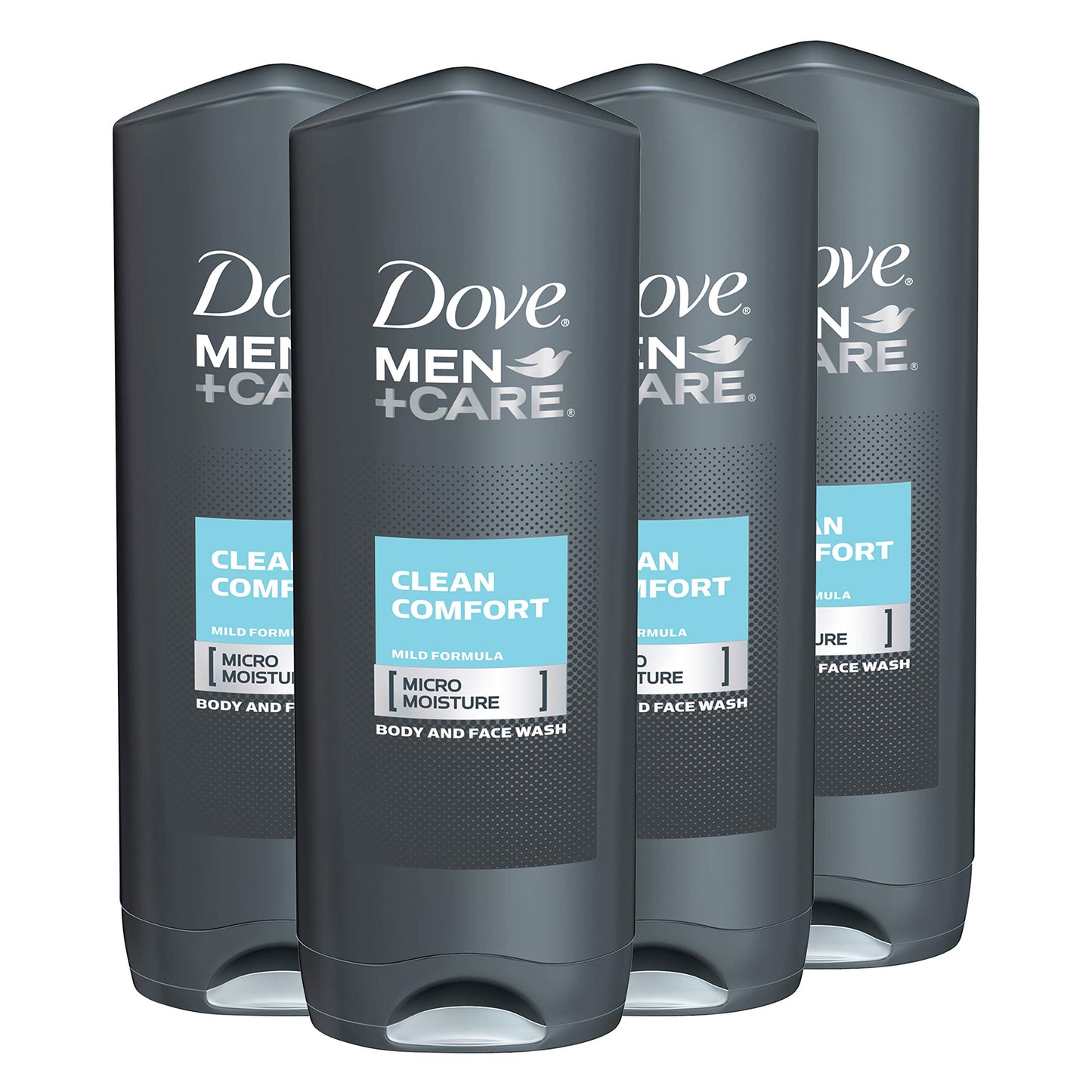 DOVE MEN + CARE Body Wash and Face Wash for Healthier and Stronger Skin Care Clean Comfort Effectively Washes Away Bacteria While Nourishing Your Skin, 18 FL Oz (Pack of 4)