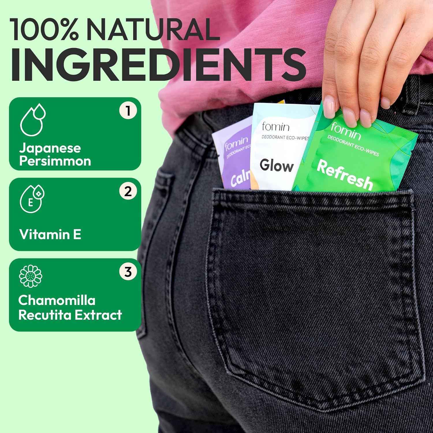 FOMIN Acidified Travel Deodorant Wipes For Women & Men - 100 Count - Variety Pack - pH Balanced, Mini Deodorant Travel Size Wipe - Plastic-Free, Individually Wrapped Underarm Body Wipes