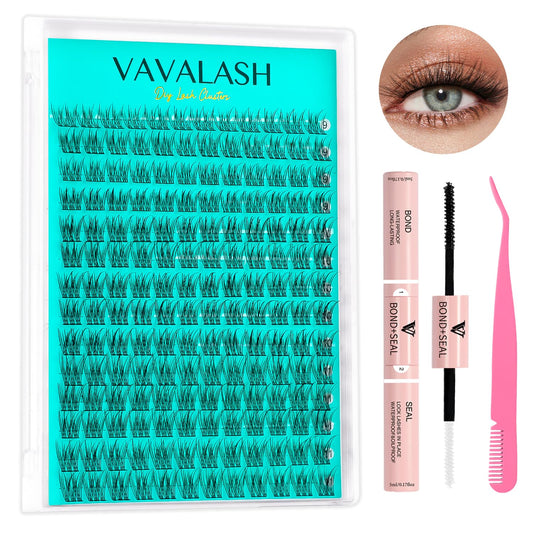 VAVALASH Natural Lash Clusters Kit 9-11mm Cluster Lashes Wispy Lash Extensions Volume Individual Cluster Lashes Self Application Eyelash Extensions DIY at Home (Natural,kit)