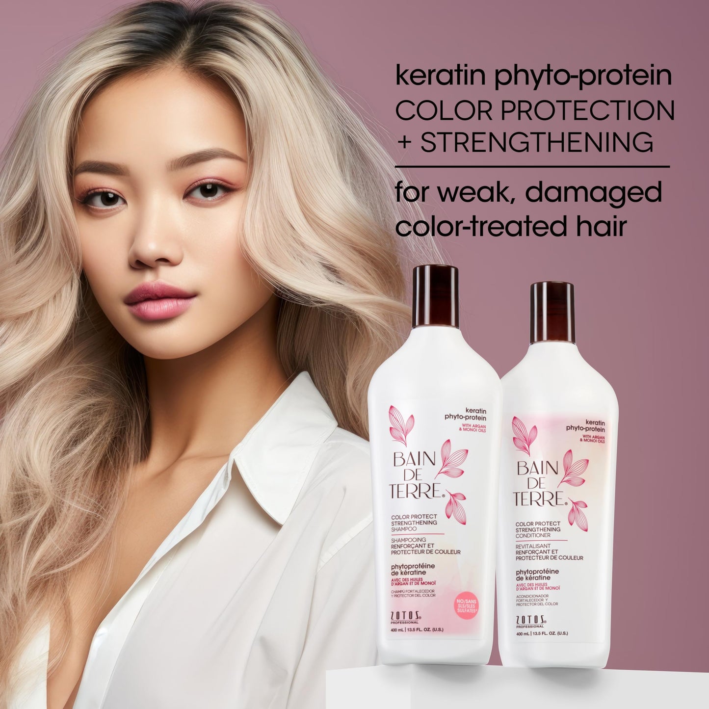 Bain de Terre Keratin Phyto-Protein Color Protect Strengthening Shampoo, Color-Safe Strengthening for Weak & Damaged Hair, Sulfate-Free, Paraben-Free, 33.8 Fl Oz