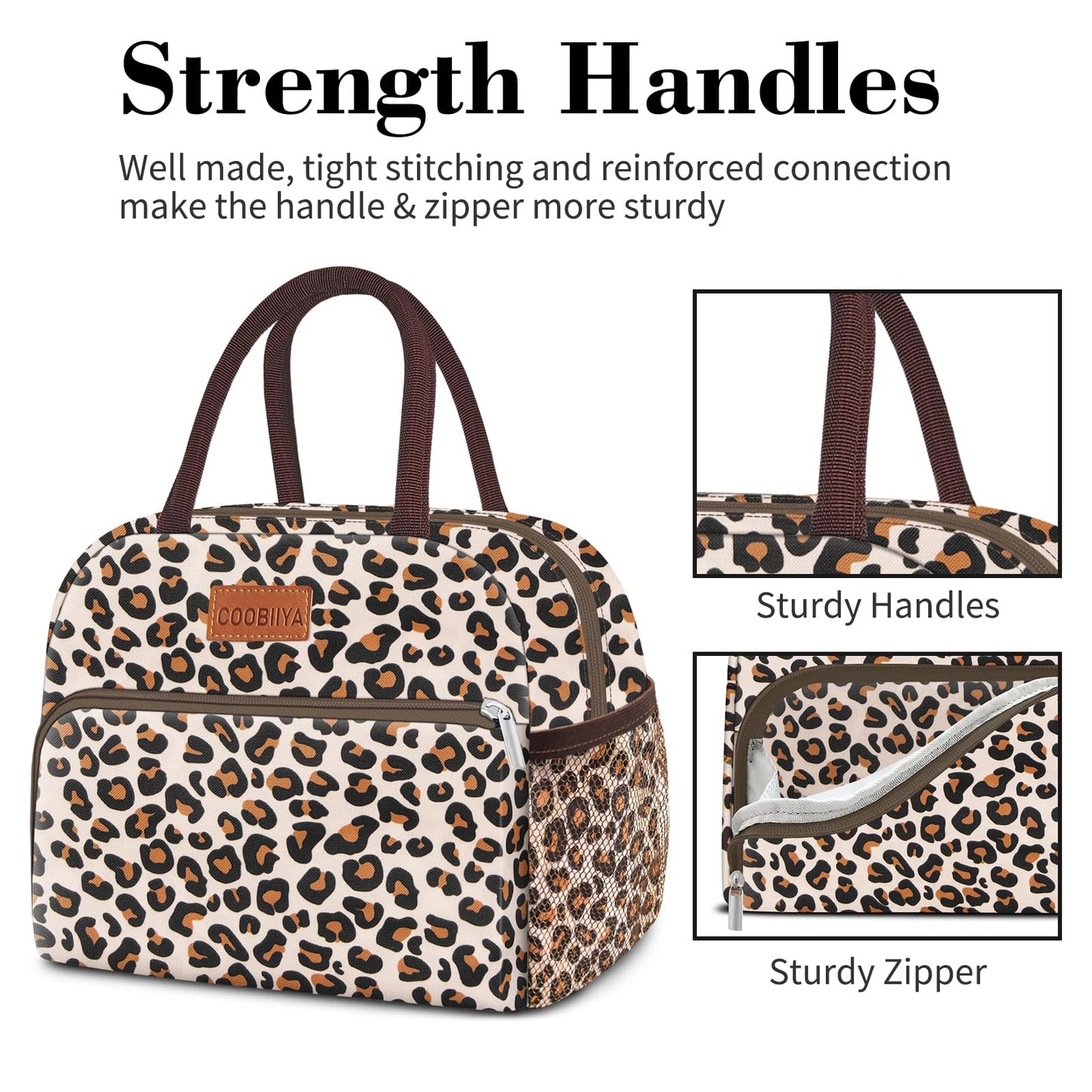 Coobiiya Lunch Bag Women, Lunch Box Lunch Bag for Women Adult Men, Small Leakproof Cute Lunch Tote Large Capacity Reusable Insulated Cooler Lunch Container for Work/Office/Picnic/Travel-Leopard