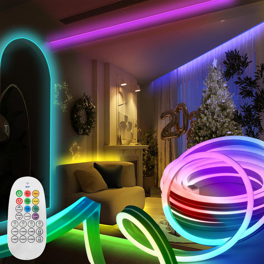 GUOTONG RGB Neon LED Strip Light 50ft/15m Waterproof Flexible LED NEON Light for Indoor Outdoor Ambient Decoration