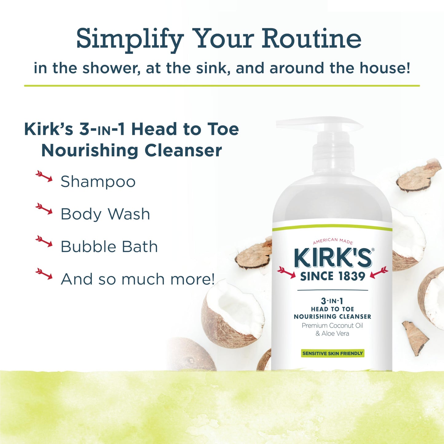 Kirk's 3-in-1 Castile Liquid Soap Travel Size Bar Soap (1.13 oz.) | Head-to-Toe Clean Shampoo, Face Soap & Body Wash for Men, Women & Children | Juniper & Lime Scent | 32 Fl Oz.