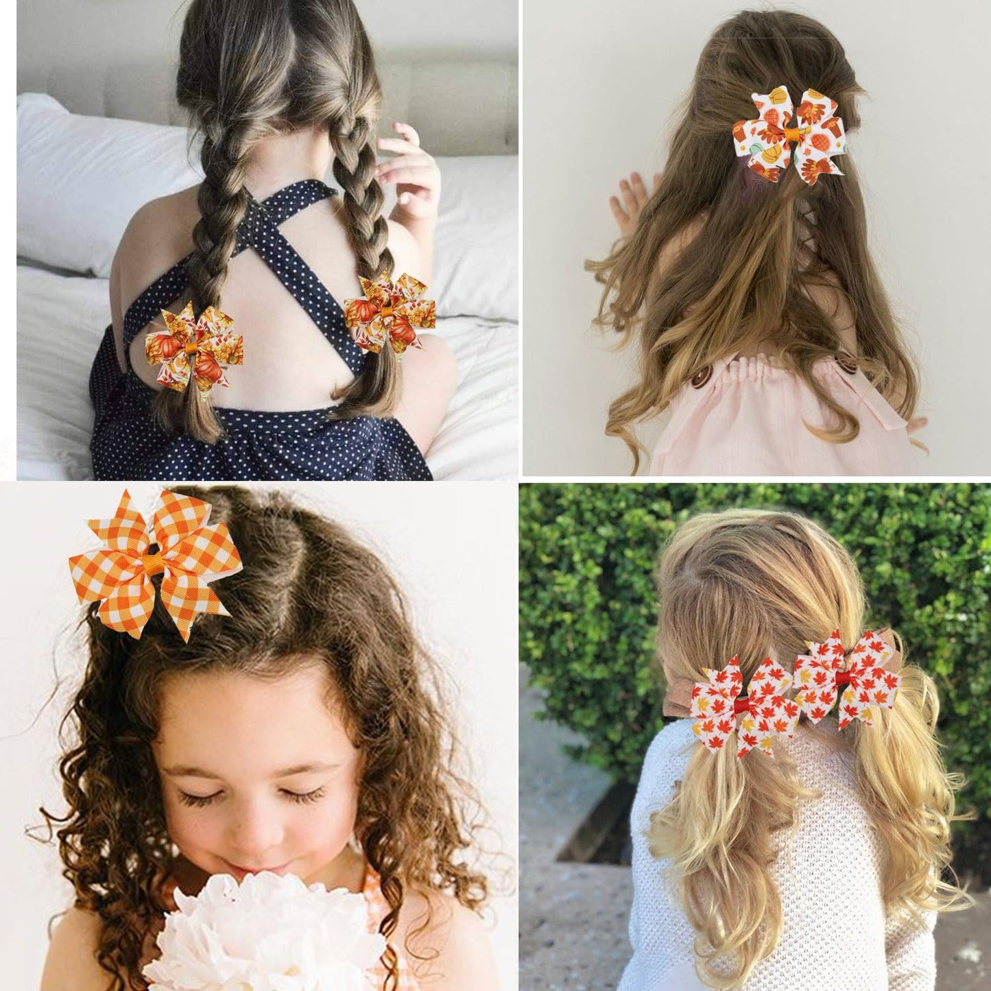 6Pcs Autumn Hair Clip Fall Thanksgiving Hair Bow Clips with Maple Leaf Pumpkin Deisgn for Girls Baby Hair Accessories Fall Hair Clips Alligator Clip Non-slip Fall Thanksgiving Gift for Hair