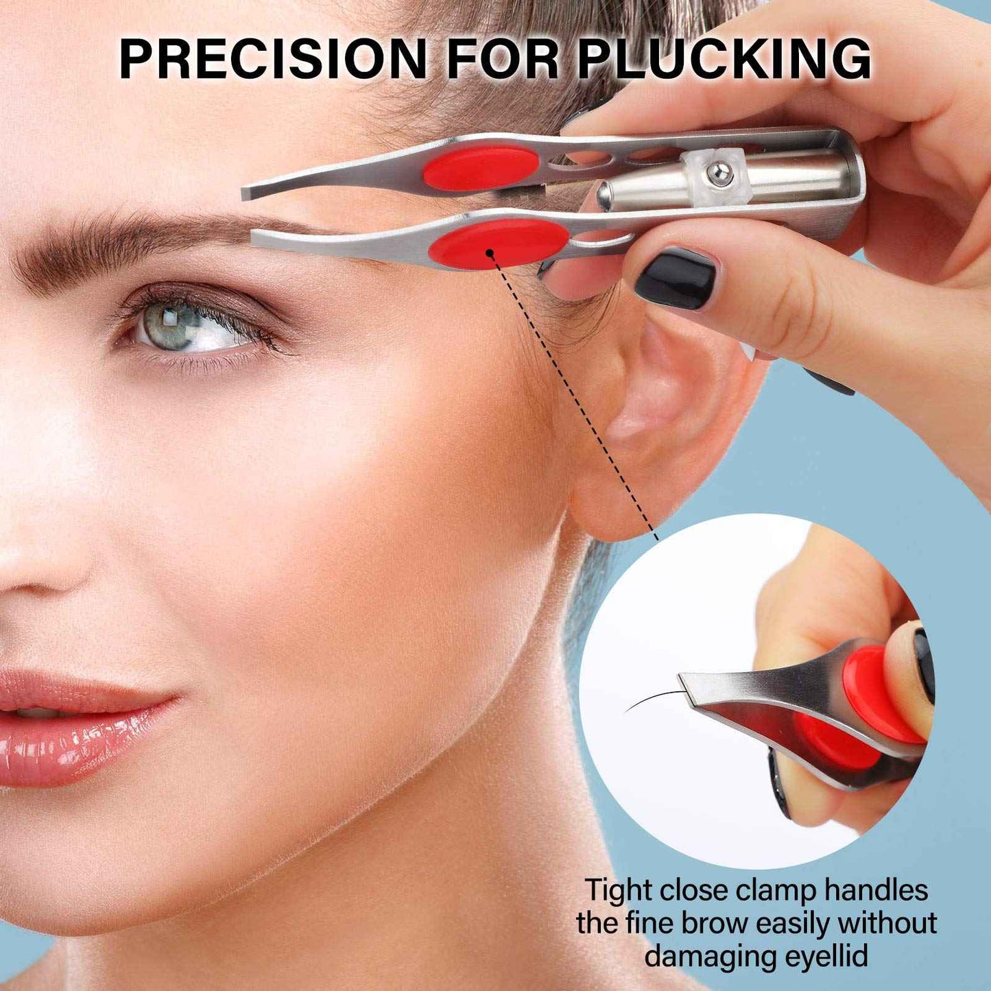 Tatuo 6 Pcs Light Stainless Steel Tweezers with LED, Makeup Eyelash Eyebrow Hair Removal Illuminating Lighted Tweezers for Precision Men Women(Red, Purple, Dark Blue)