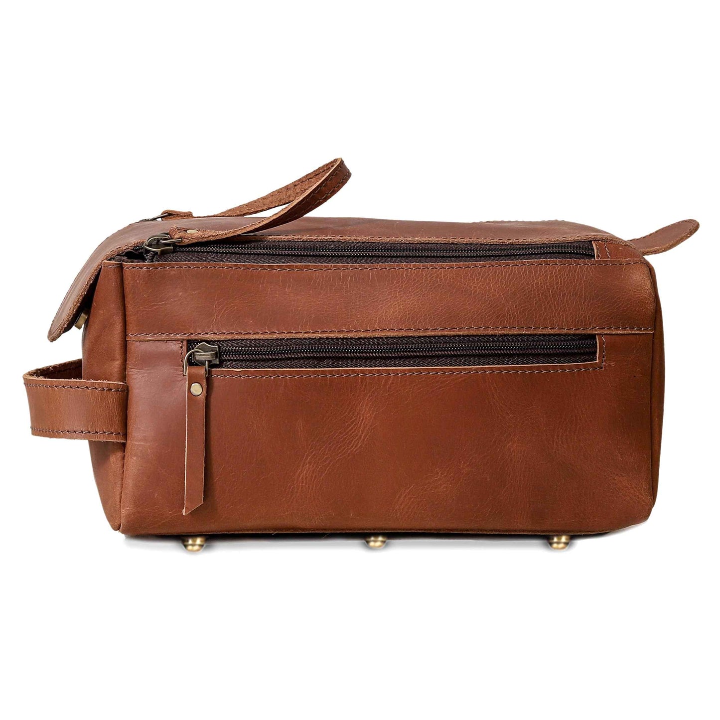 cuero Handcrafted Premium Genuine Buffalo Leather Toiletry Bag - Travel Dopp Kit for Men & Women, Ykk Dual Zipper Design for Quality and Style, Water Resistaant - Tan Brown