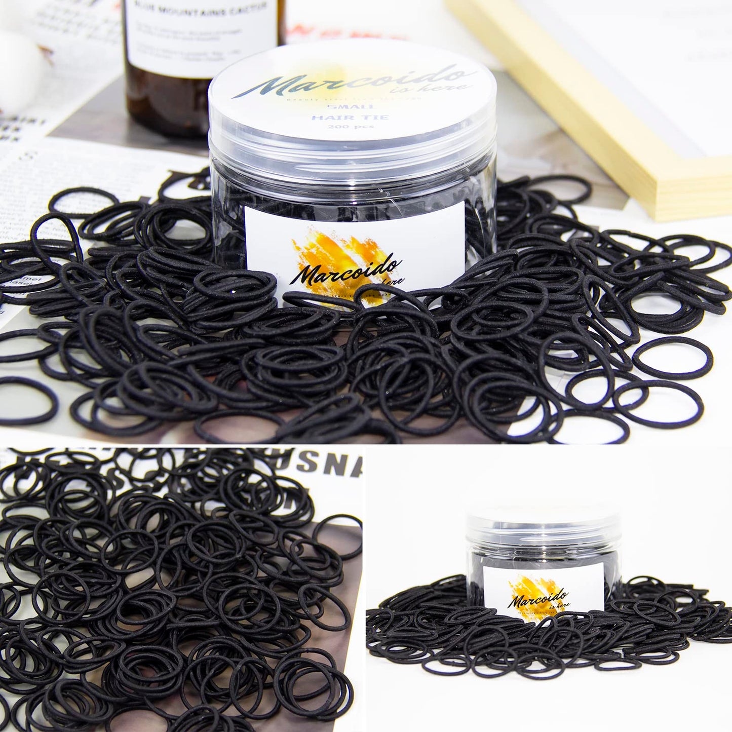 Marcoido 200Pcs Baby Toddlers Kids Hair Ties,Small 1"Black Elastic Hair Ties Ponytail Holders 2mm For Fine To Medium Hair,No Damage Hair Accessiores……