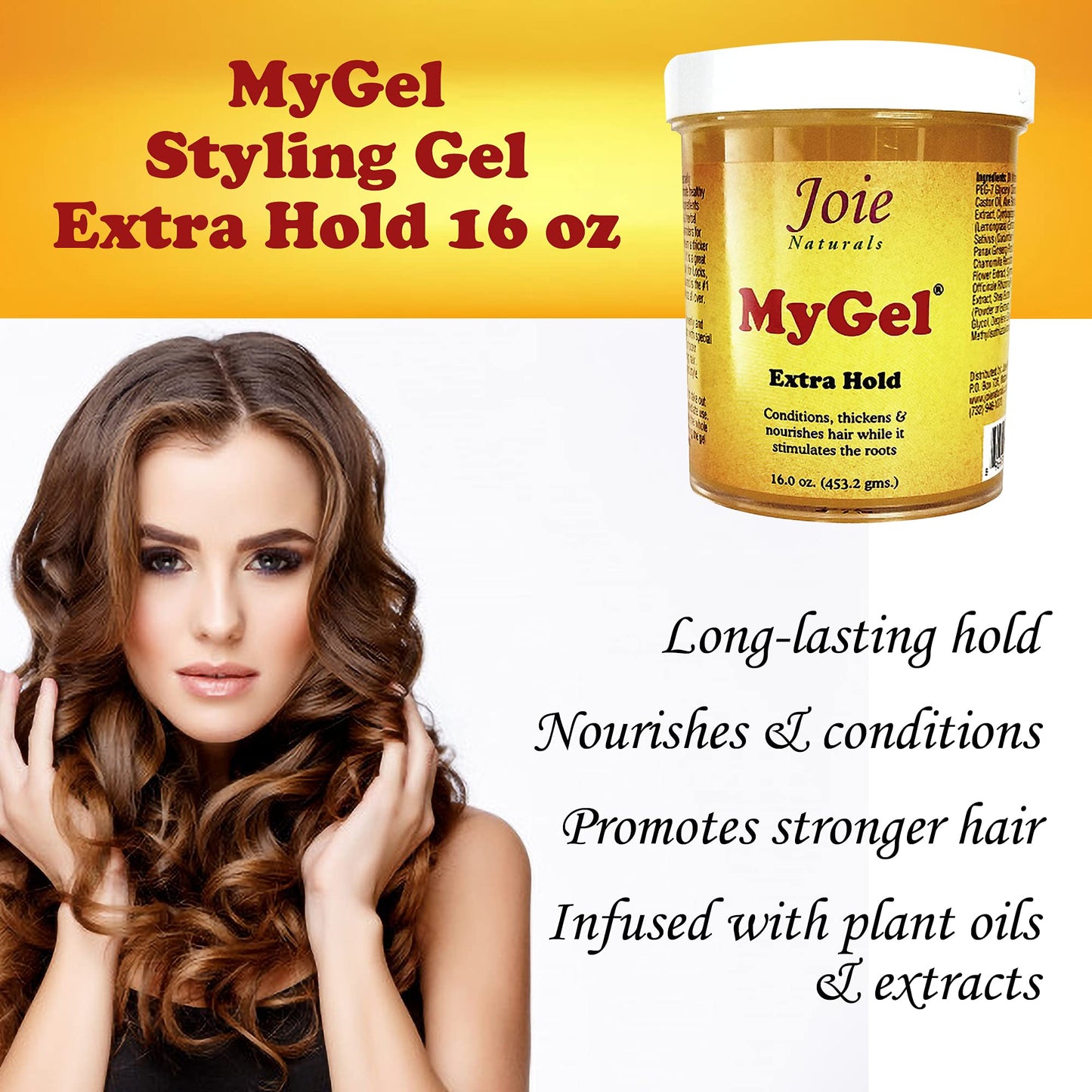 Joie Naturals MyGel Extra Hold - Hair Gel for Men & Women - Styling Gel for Curly Hair (16 Ounces)