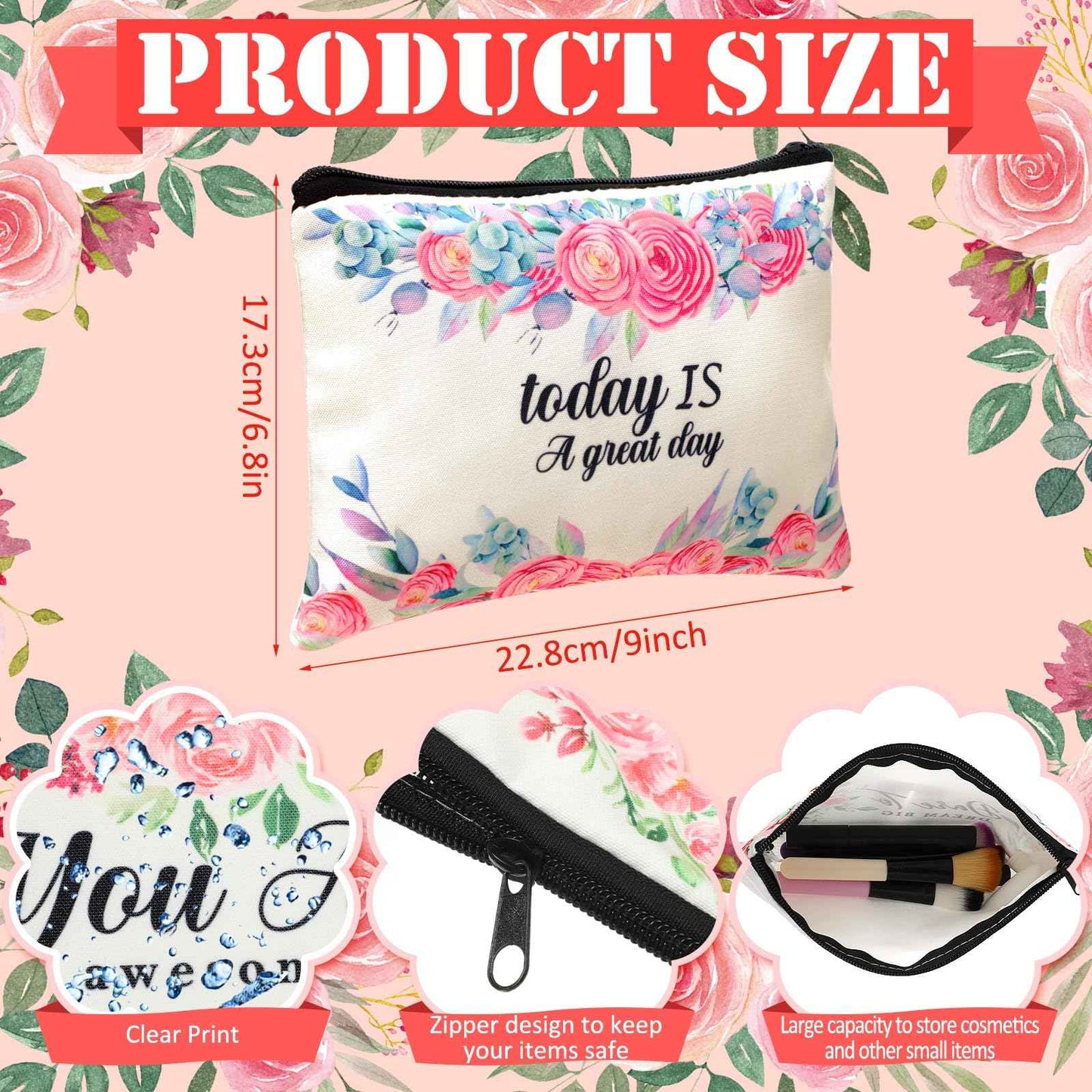 Pinkunn 16 Pcs Inspirational Christian Gifts for Women Religious Makeup Bags Bulk Religious Gifts for Women Inspirational Bible Verse Pencil Pouch Makeup Bags with Zipper for Travel(Flower)