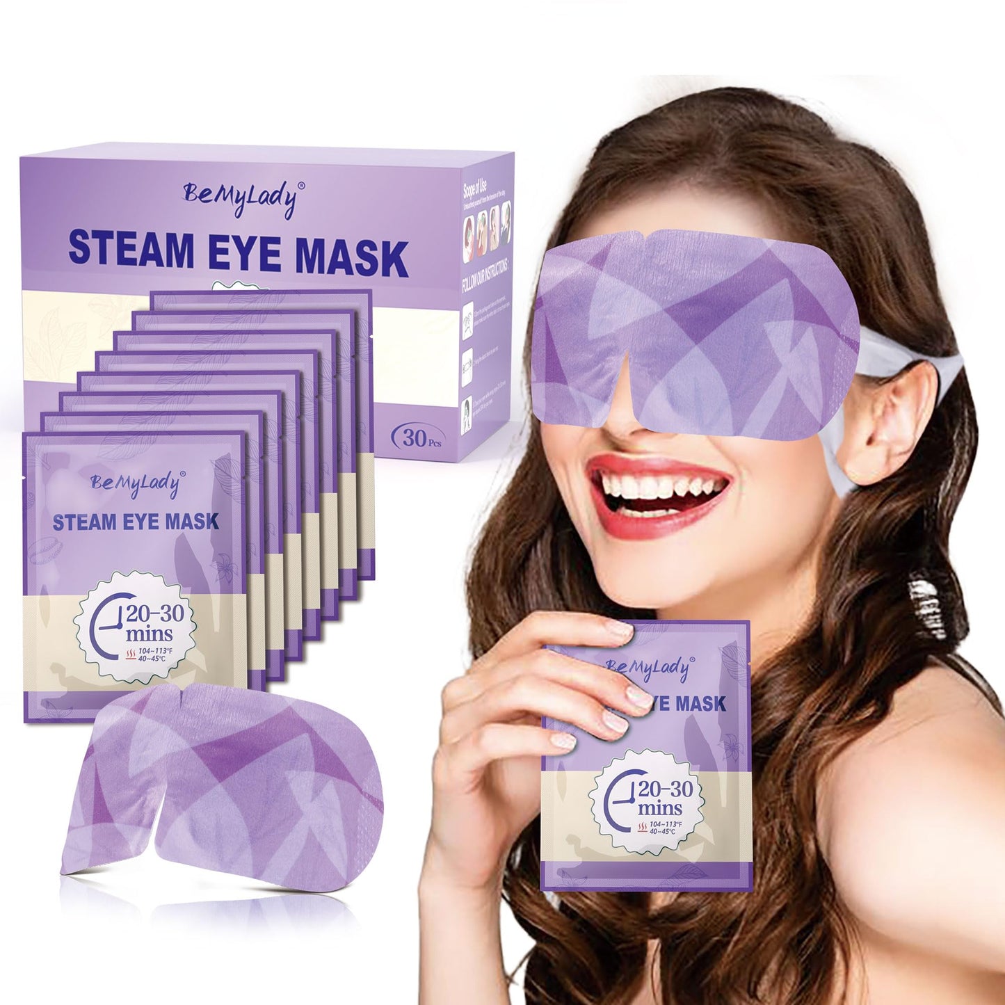 BeMyLady 30 PACK Steam Eye Mask for Dry Eyes, Eye Mask Warm Compress 45Mins, Moist Heated Eye Masks for Dark Circles Puffiness Eye Bag, Travel Portable Business Office