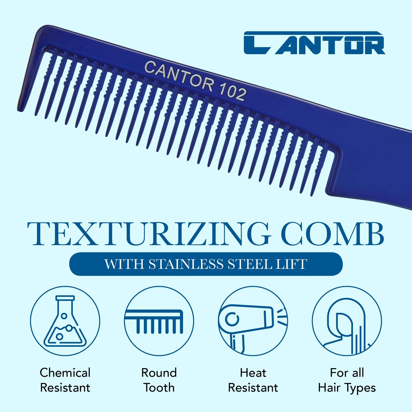 Lift Teasing Comb and Hair Pick – 1 Pack, Five Stainless Still Lifts - Chemical and Heat Resistant Detangler Styling Comb – Anti Static Comb For All Hair Types – By Cantor