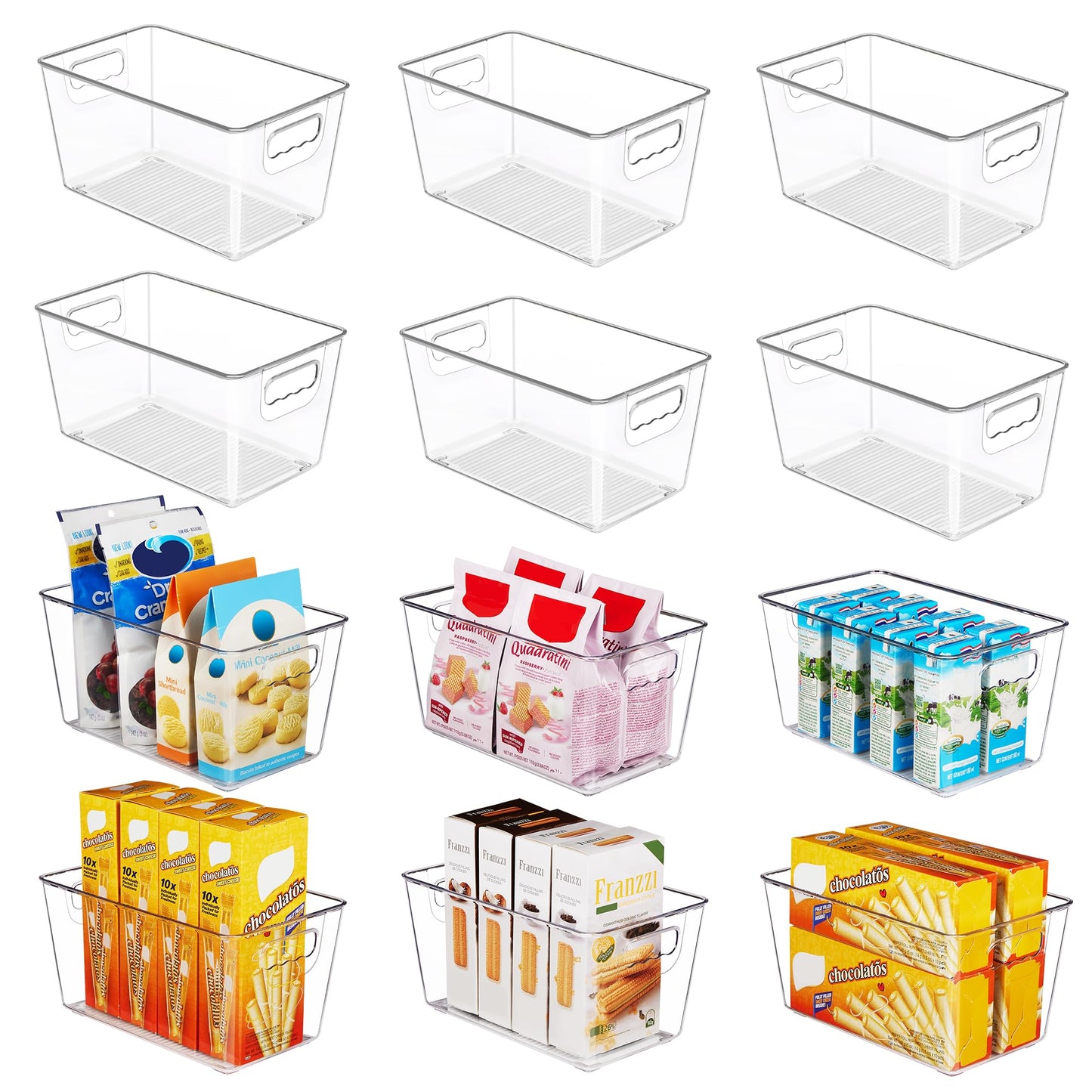 YIHONG Clear Plastic Storage Bins, 12 Pack Medium Pantry Organizer Bins with Handle for Kitchen, Freezer,Cabinet,Closet Organization and Storage