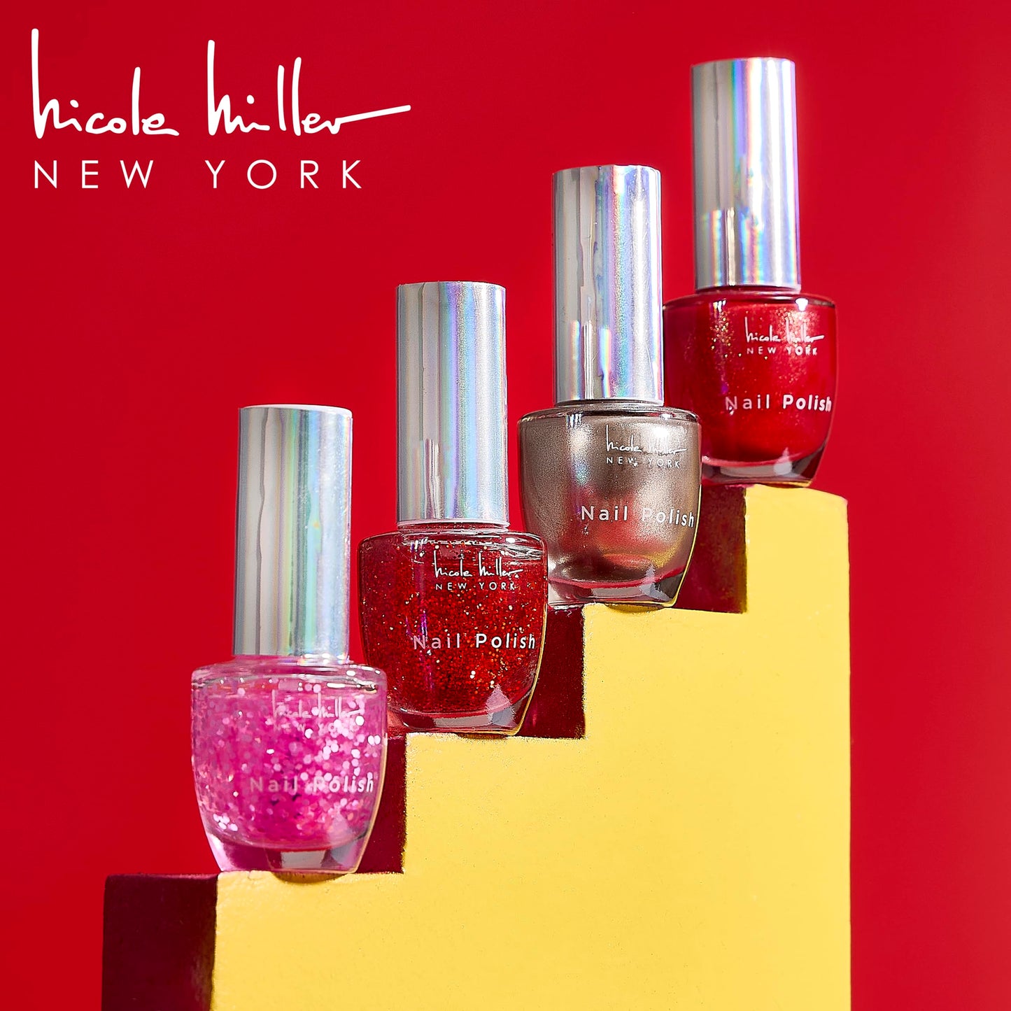 Nicole Miller 14-Piece Shimmery Nail Polish Collection - Long-Lasting Shine for Radiant Nails, Elevate Your Style with Elegance in Red