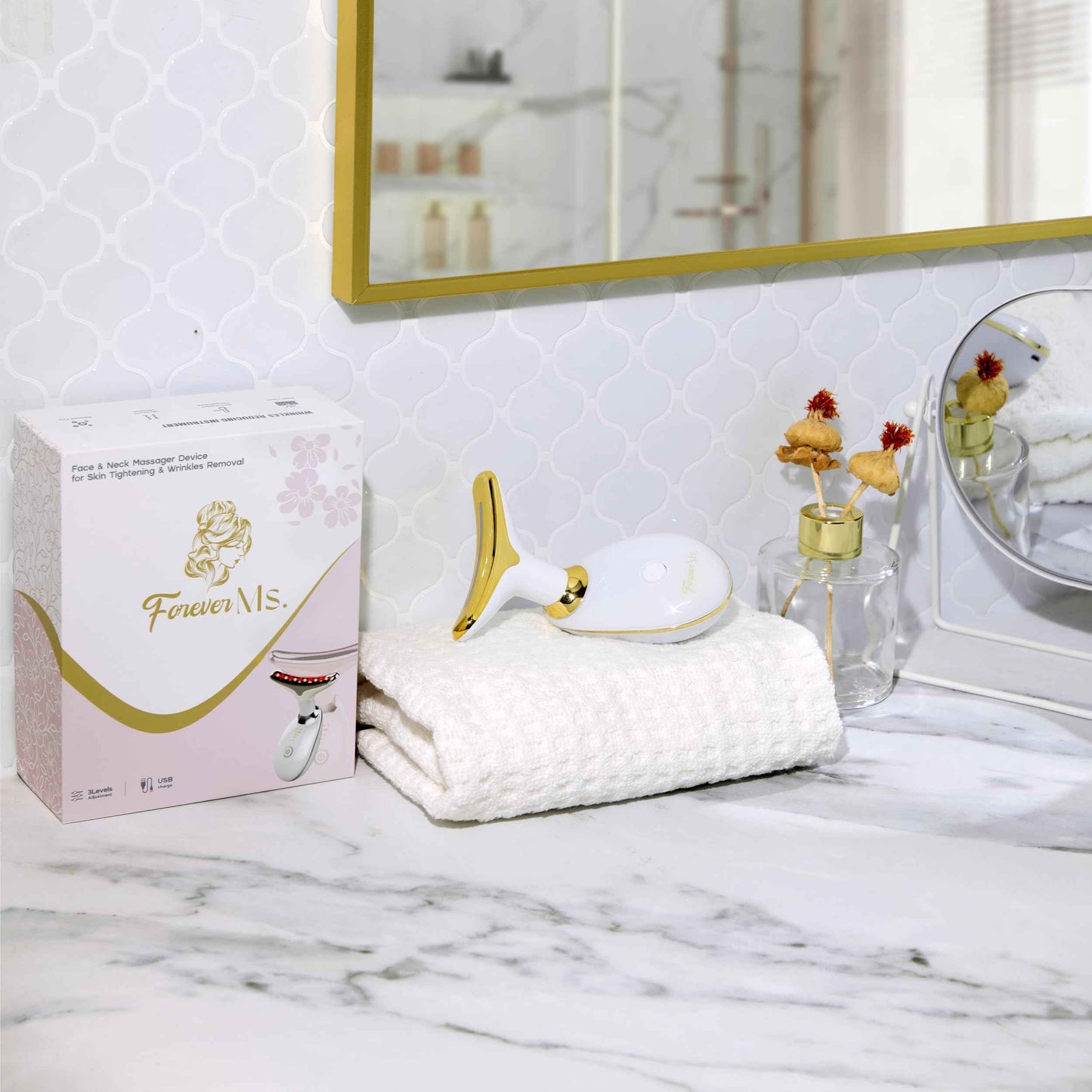 Red Light Therapy Face Massager Tool - with 7 LED Colors - Skin Care Beauty Device for Neck and Facial Tightening and Lifting