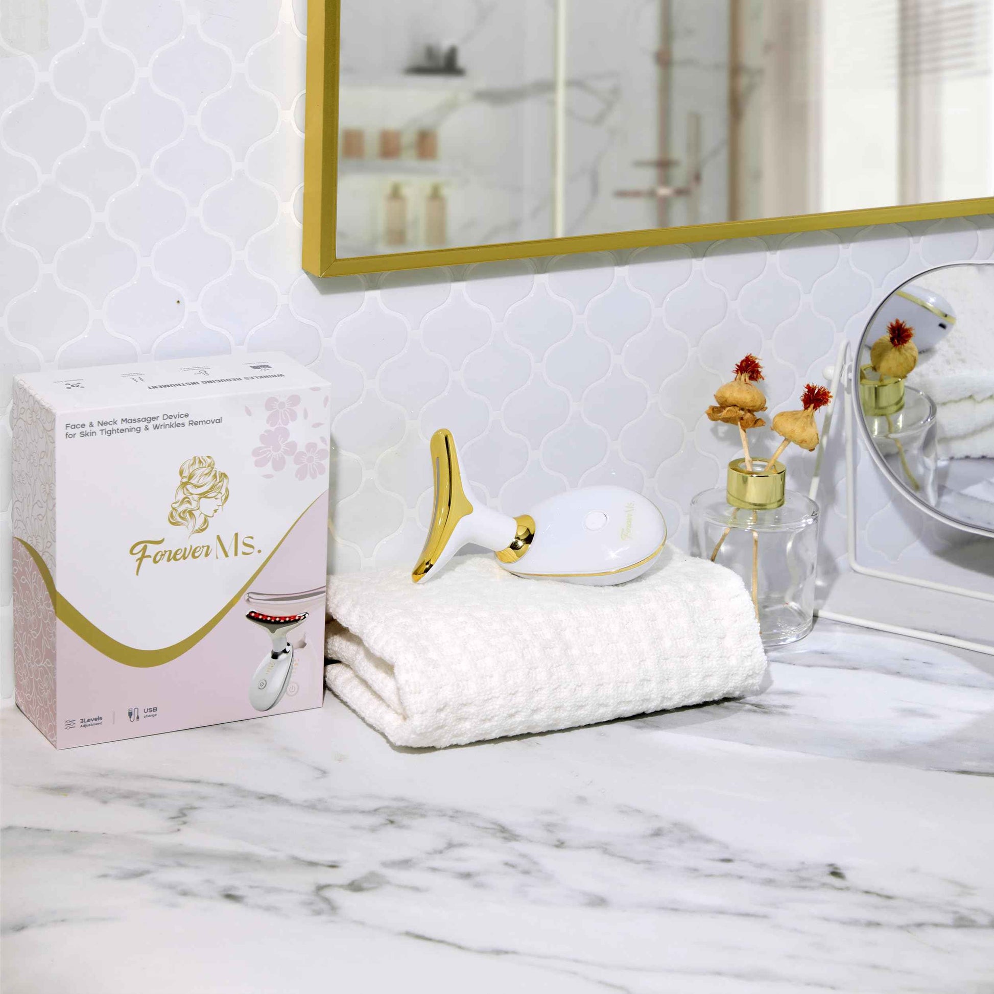 Red Light Therapy Face Massager Tool - with 7 LED Colors - Skin Care Beauty Device for Neck and Facial Tightening and Lifting