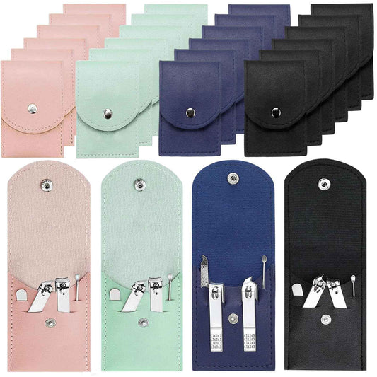 24 Sets Travel Manicure Set Professional Nail Clipper Kit Bulk,4 in 1 Adult Stainless Steel Travel Manicure Kit with Case Individually Wrapped Nail Clippers Bulk for Homeless,Hotel,Charity(4 Colors)