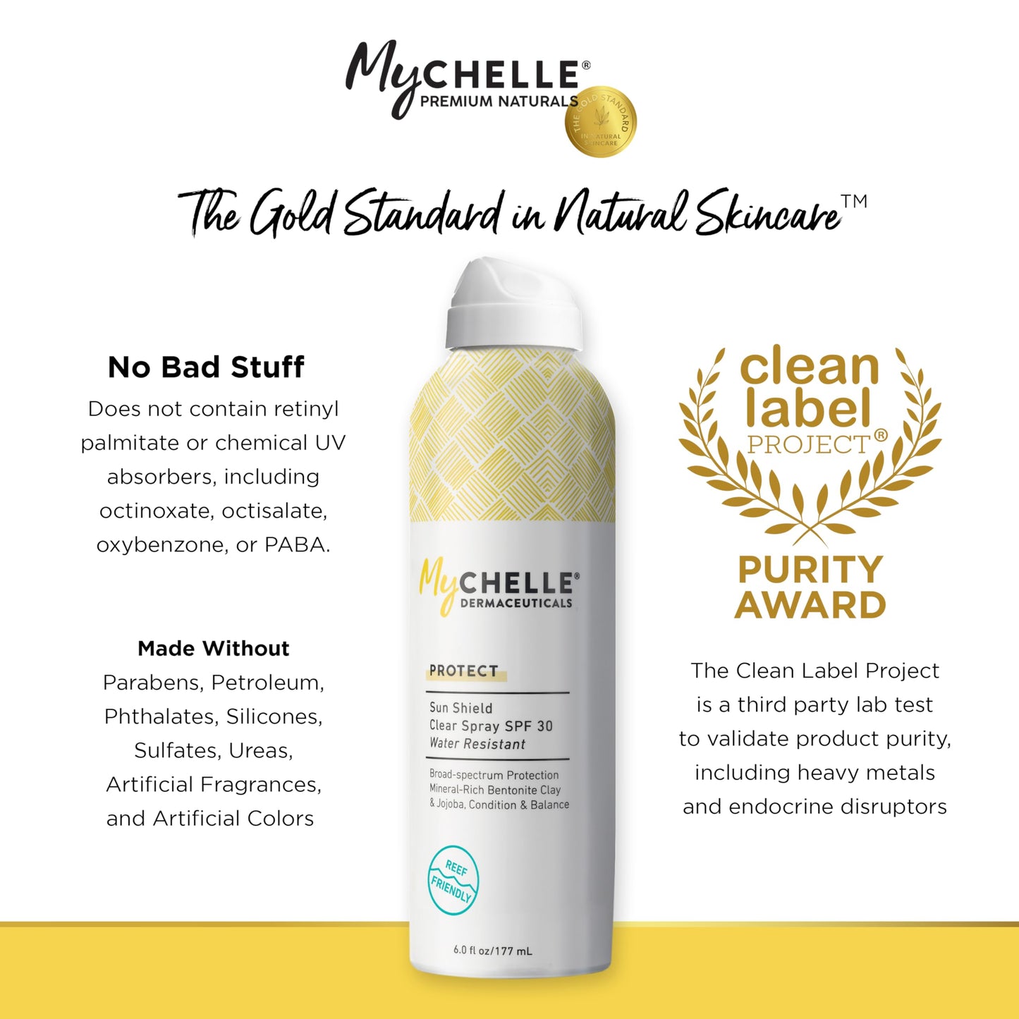 MyChelle Dermaceuticals Sun Shield Clear Spray SPF 30 (6 Fl Oz) - Liquid Zinc Sunscreen Spray with Bentonite Clay and Jojoba - Balances Oil Levels and Conditions Skin - Water Resistant for 80 Minutes