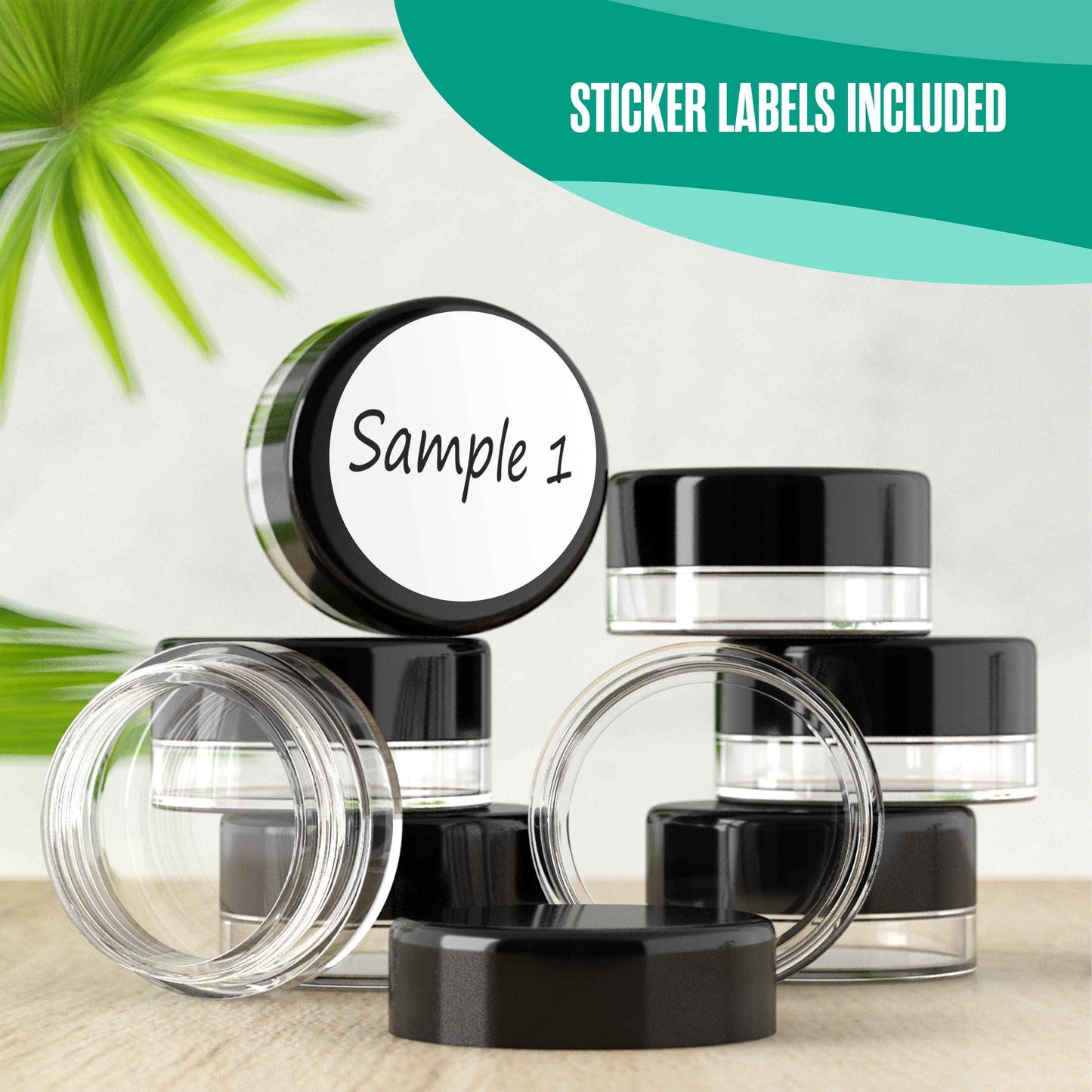 Houseables Sample Containers, Sample Jars, Lip Balm Containers, Mini Jars with Lids, Small, Empty for Makeup, Powder, Gloss, Cosmetic, Tiny, Chapstick, Dab, Wax, Scrub, Little, Plastic, 3 Gram, 200PK