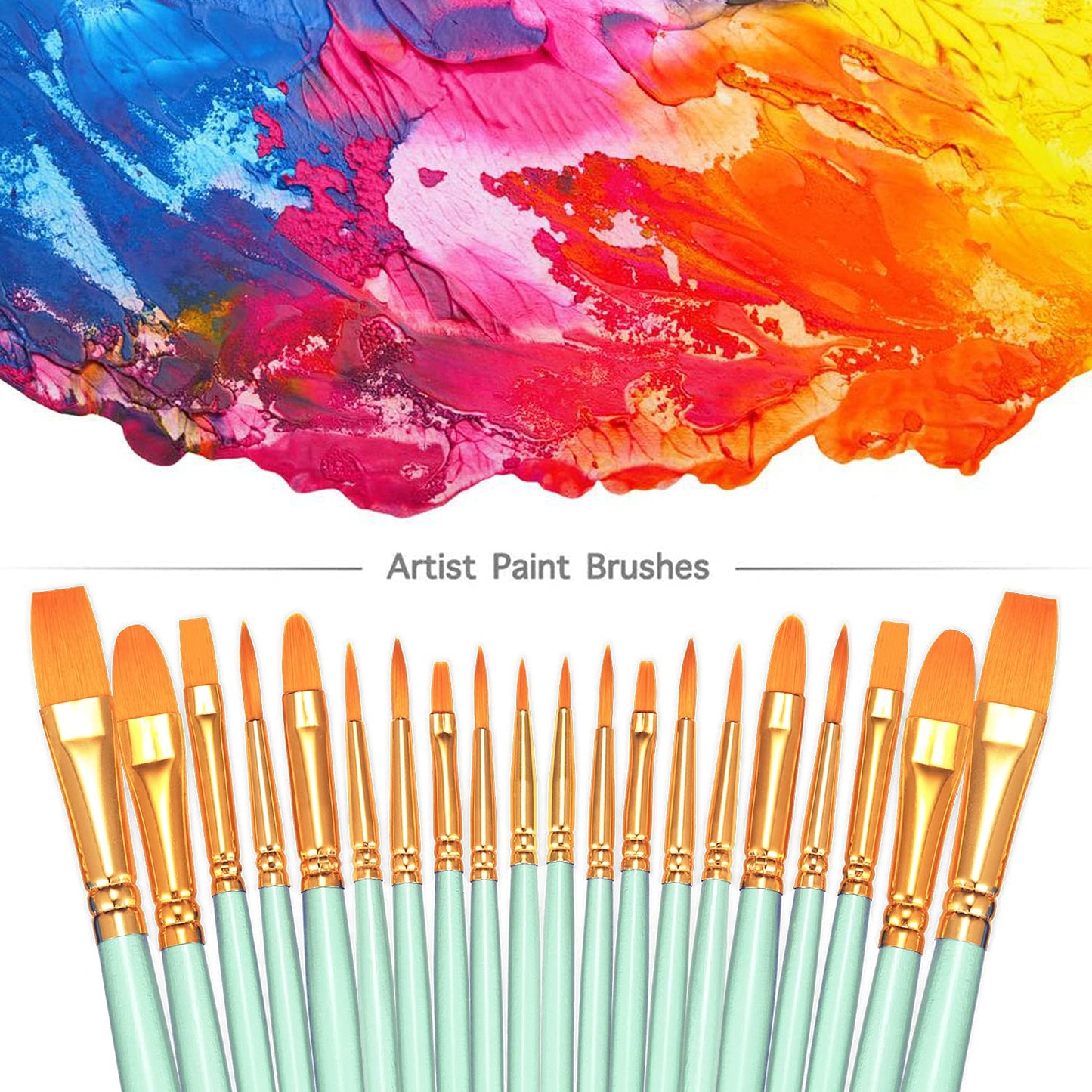 BOSOBO Paint Brushes Set, 2 Pack 20 Pcs Round Pointed Tip Paintbrushes Nylon Hair Artist Acrylic Paint Brushes for Acrylic Oil Watercolor, Face Nail Art, Miniature Detailing & Rock Painting, Green