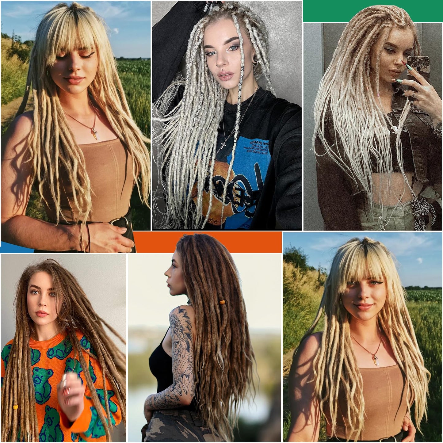 QRHSUKA Double Ended Dreadlock Extensions 24 Inch 0.6 cm Width Thin Hippie Style Synthetic DE Dreads Loc Extensions Reggae Style Crochet Hair for Women (24 Inch DE (10 Strands), #350)