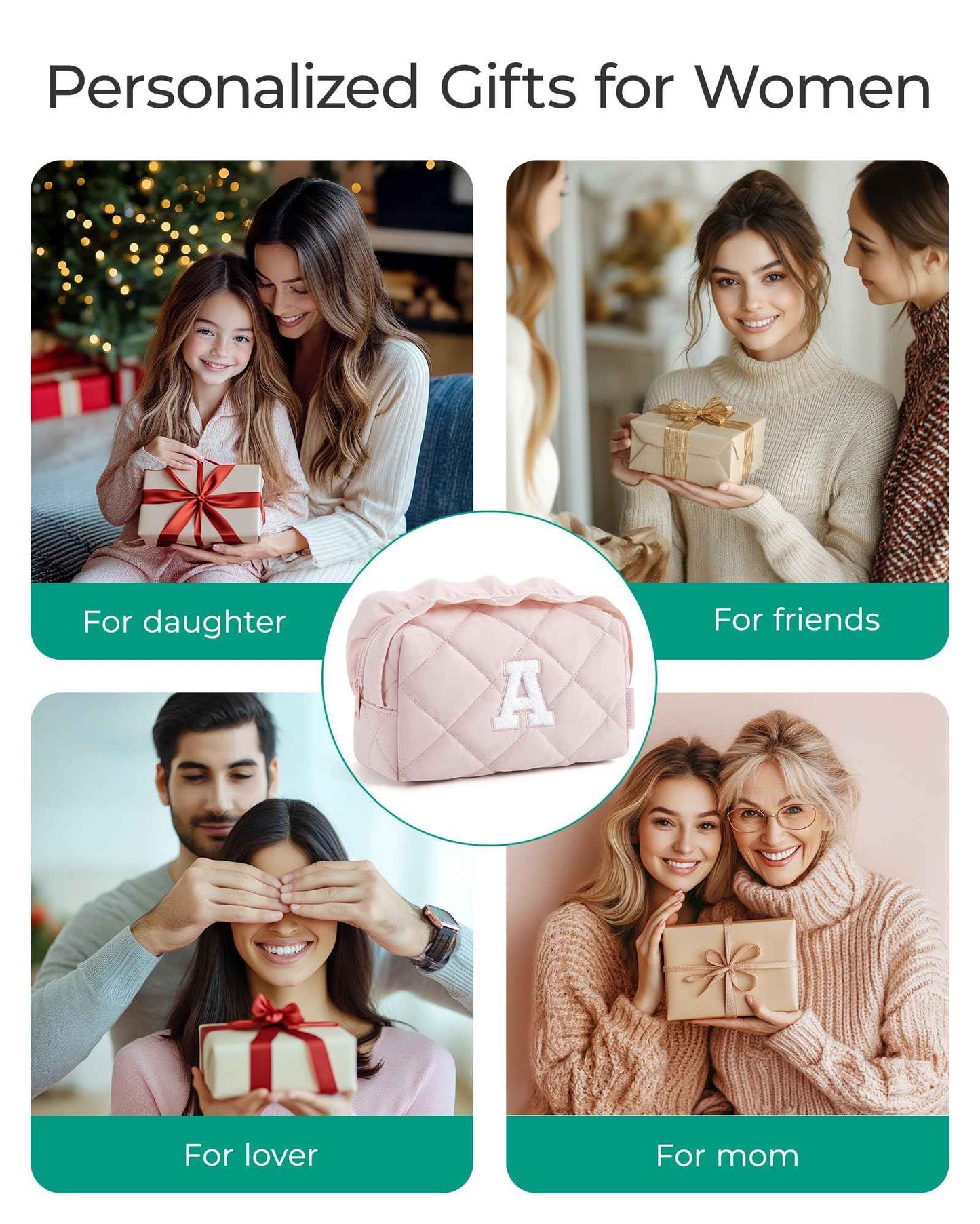 BAGSMART Elegant Roomy Makeup Bags (Initial-A-Pink)