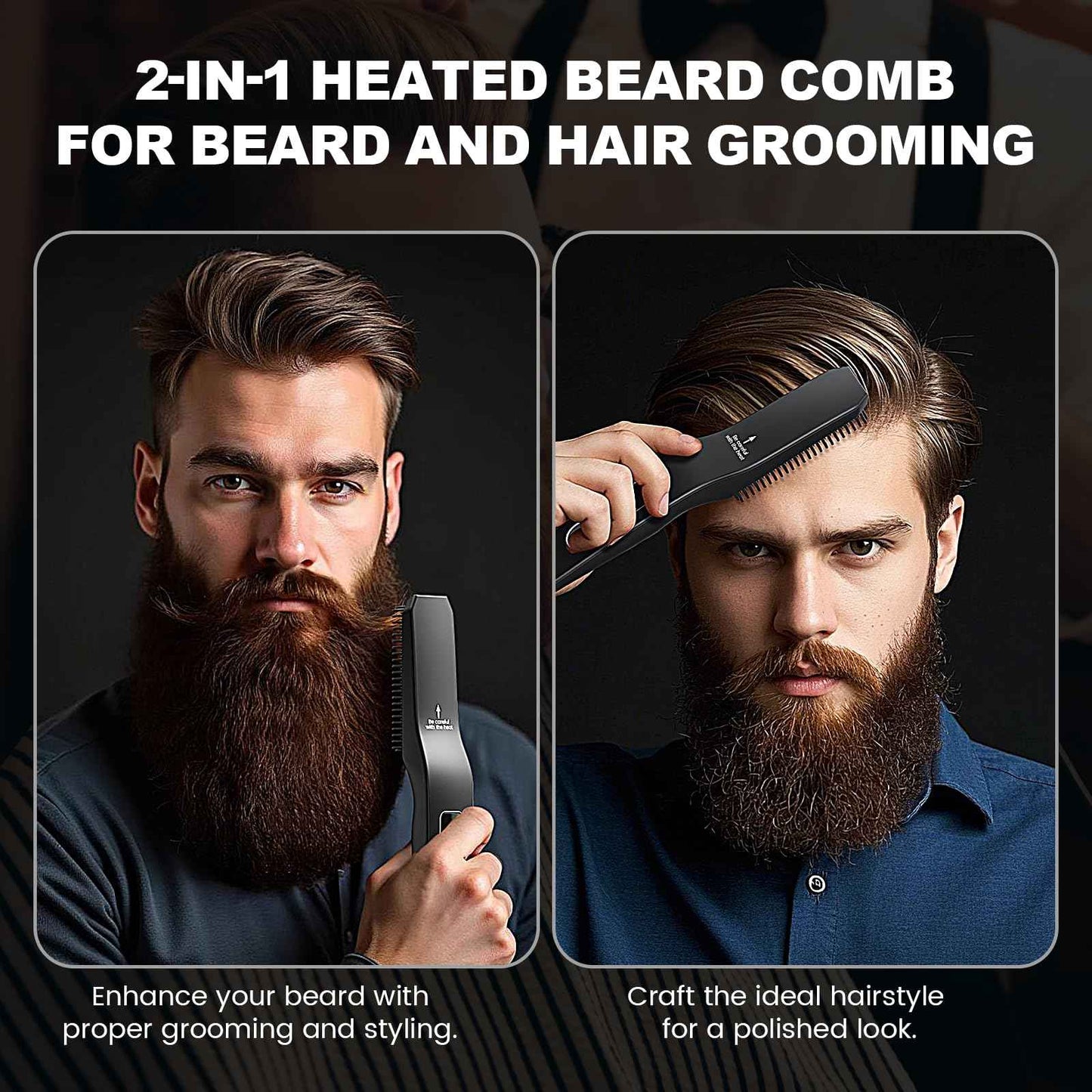 TUIREL Beard Straightener for Men, 2 in 1 Heated Beard Brush, 6 Temperature Settings LCD Display Anti-scalding Hot Comb for Beard Care Kit for Men Gifts Set