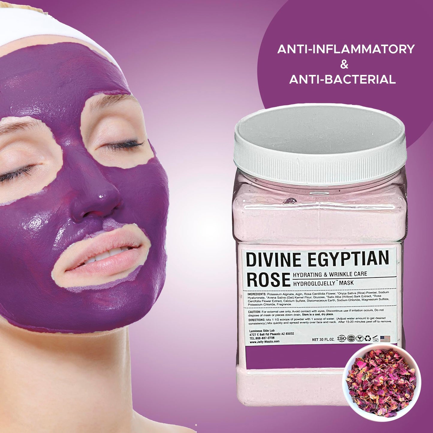 Divine Egyptian Rose Jelly Mask - Professional Pack Peel Off Facial Mask - Reduce Dark Spot - Natural Herbal Extracts - Skin Brightening & Hydrating - Anti-Aging For All Skin Types - 30 Fl Oz